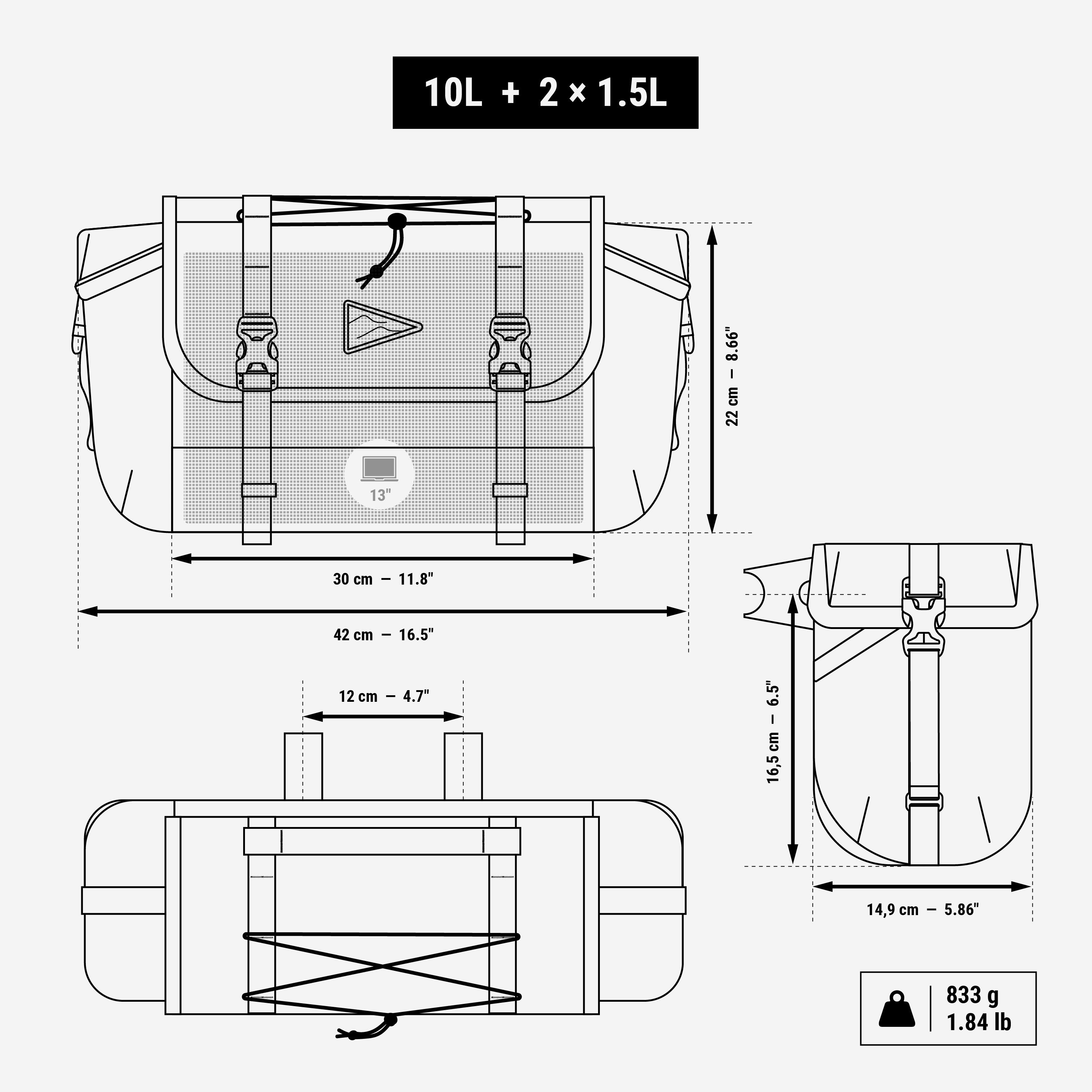 Sacoche vélo de guidon bikepacking 10 litres, ADVT 500 4/13