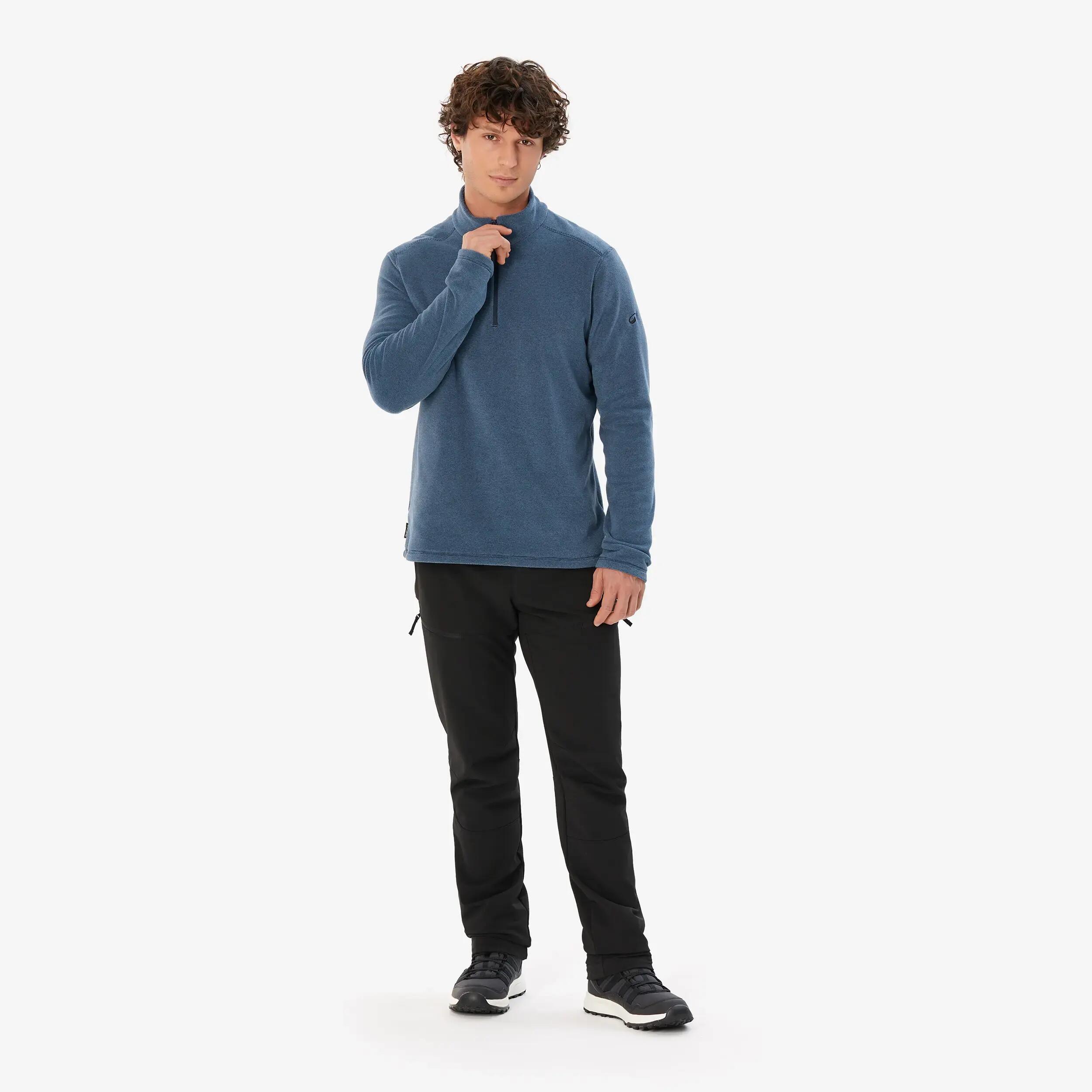 Men Mountain Hiking Warm Half-zip Fleece Jacket Blue MH100 -  5