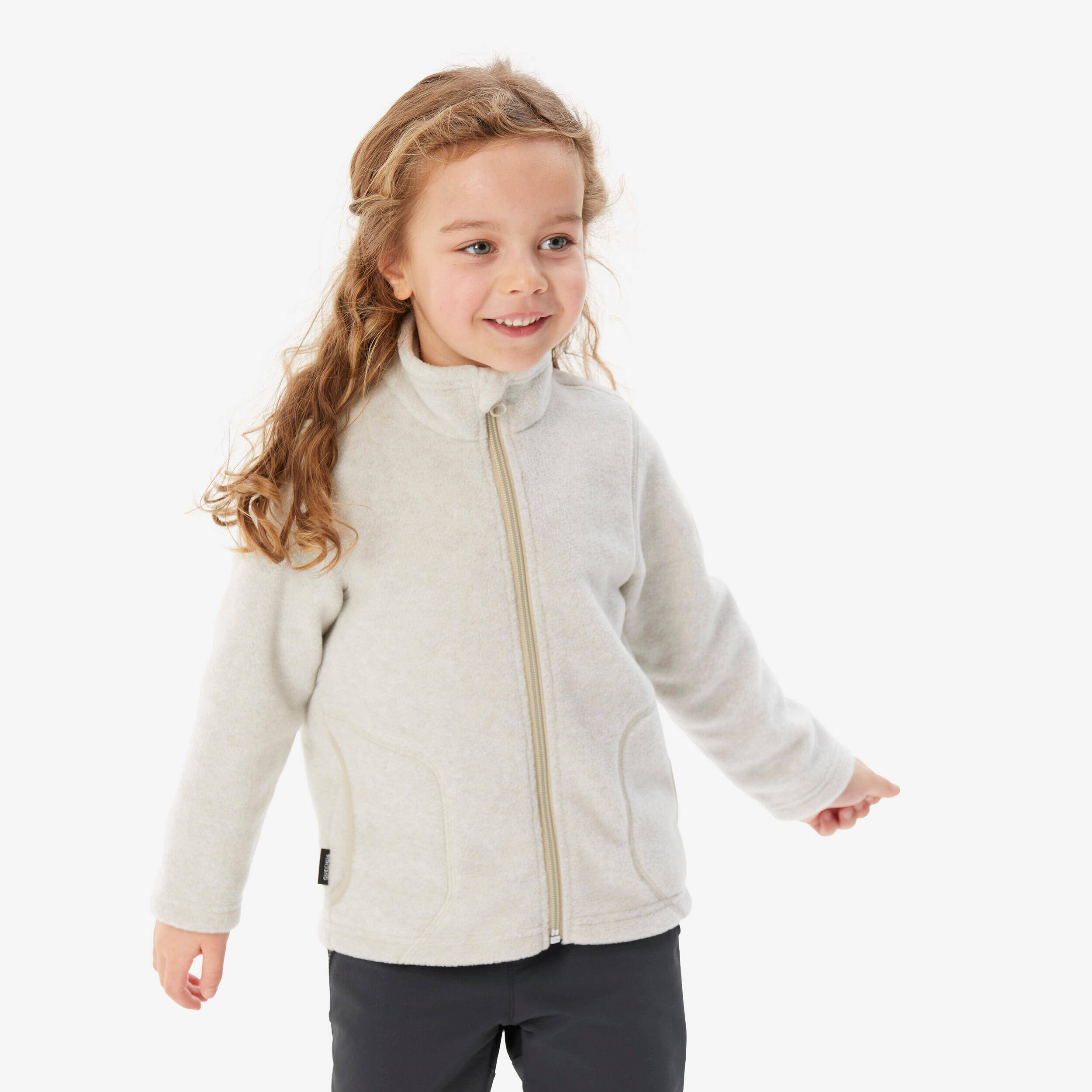 Kids’ Hiking Fleece Jacket MH100 - 2-6 years - Zip - Beige -  1