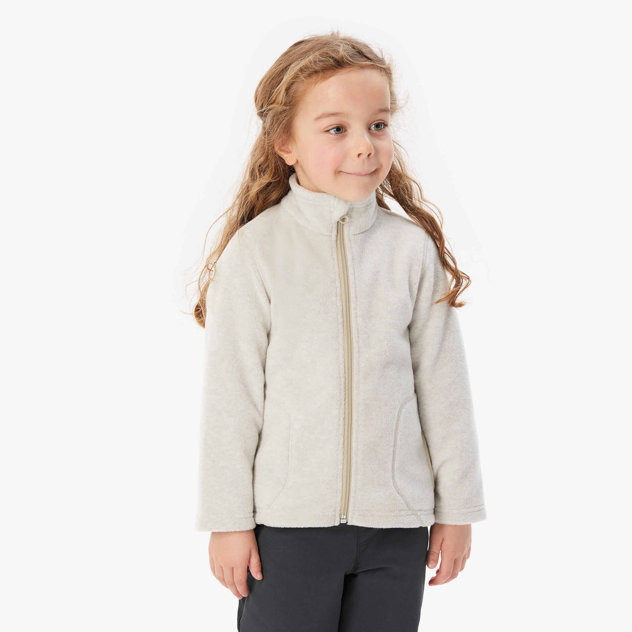 Kids’ Hiking Fleece Jacket MH100 - 2-6 years - Zip - Beige -  1
