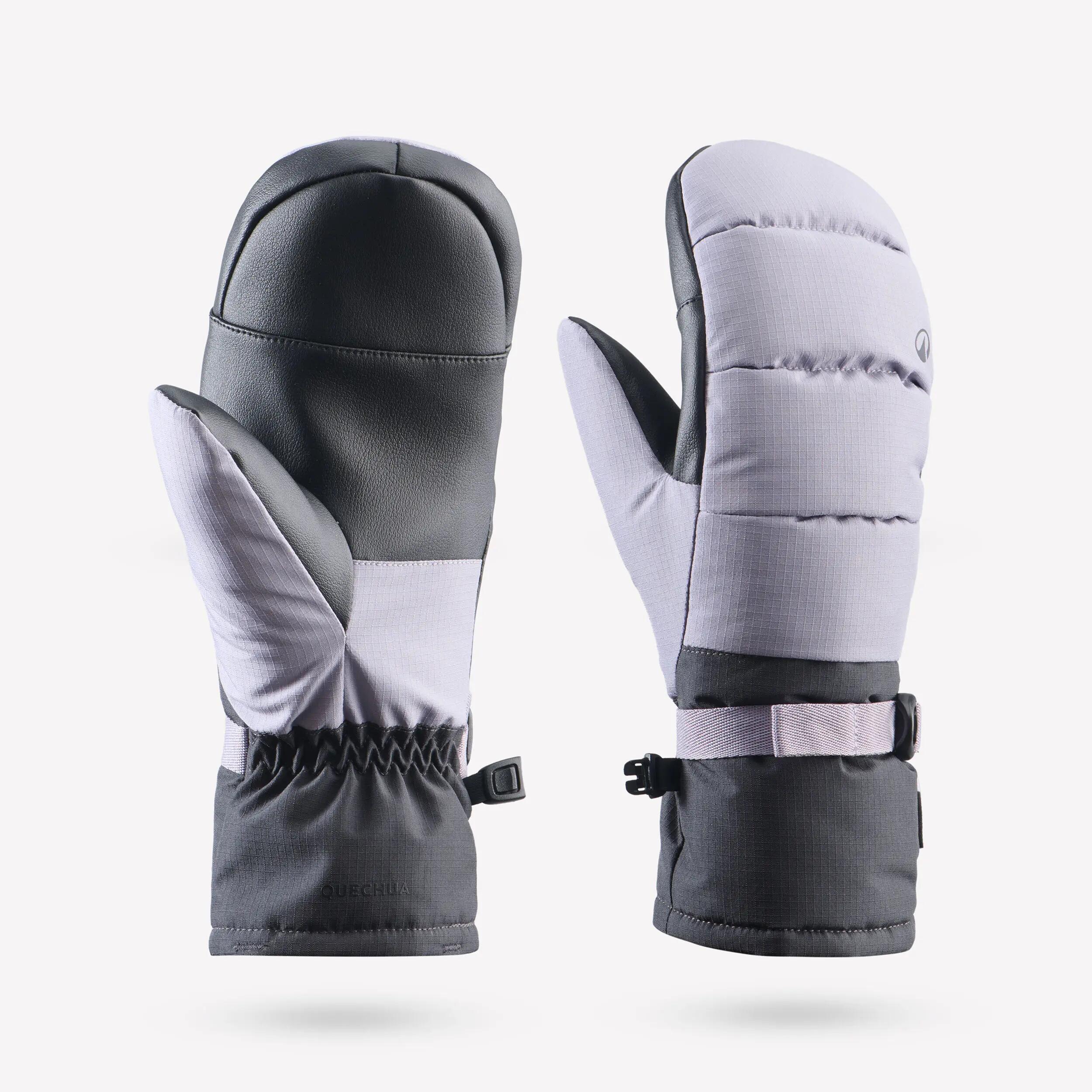 Moufles de ski imperméables enfant, 500 violet et gris 2/7