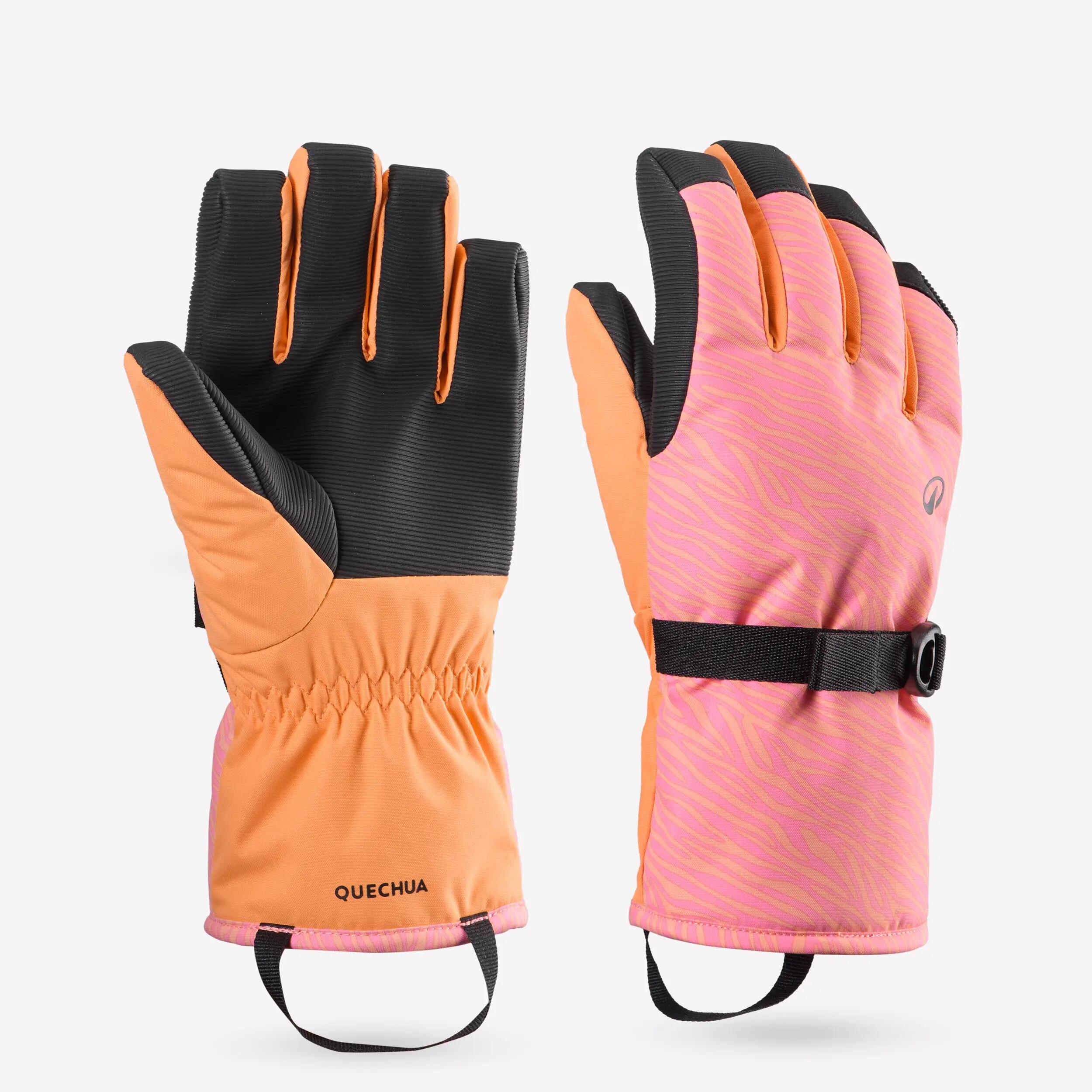 Kids’ Waterproof Ski Gloves with Zebra Print, GL 500 Age 6–14 2/6