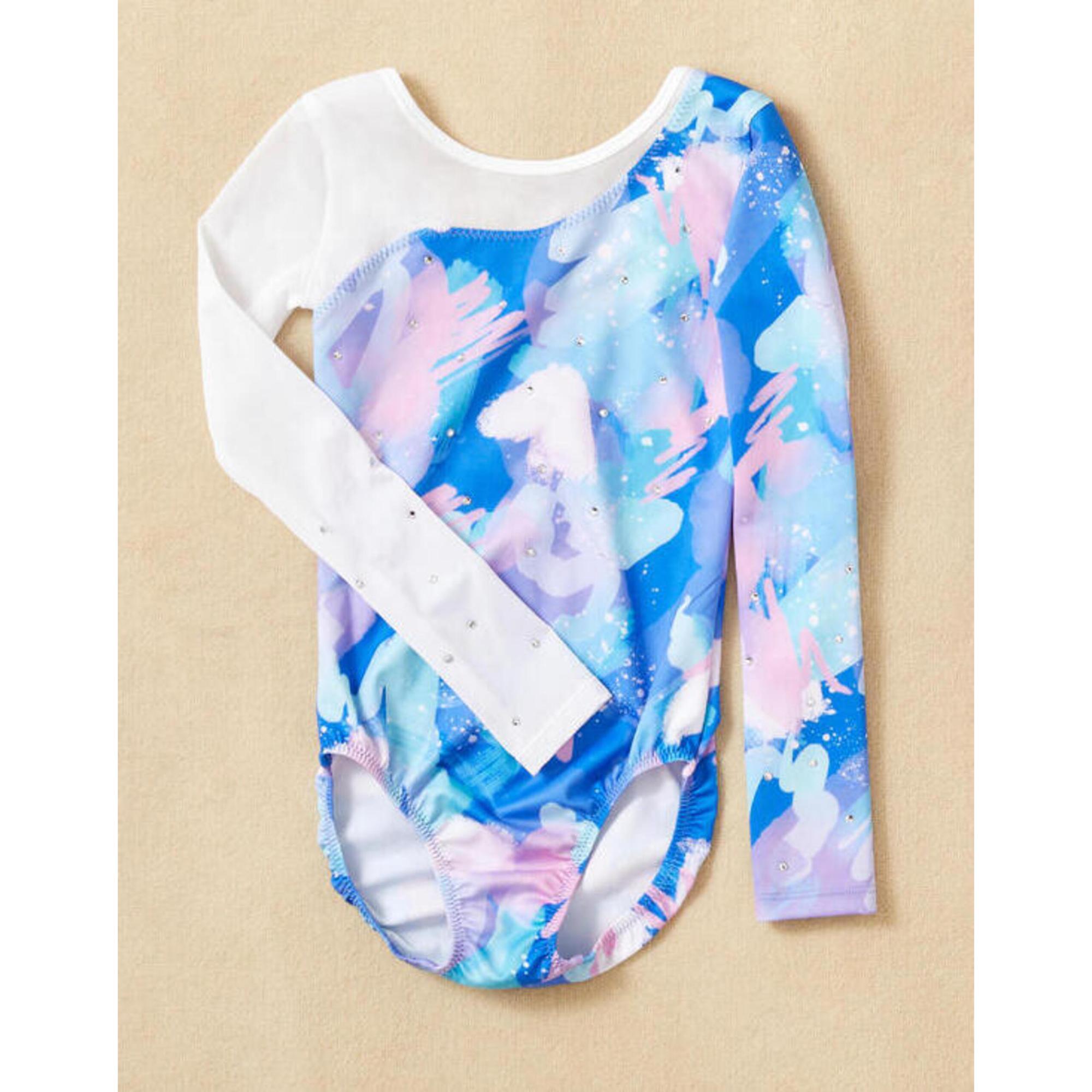 Maillot Gimnasia JML980 Niña Azul Estampado Cristales Brillantes Manga Larga 2/5