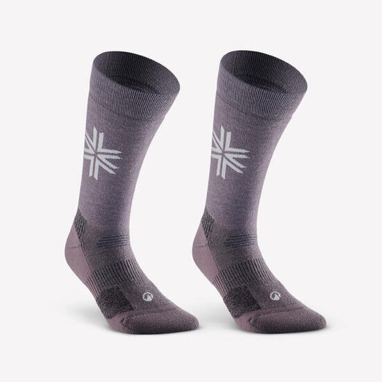 Chaussettes de randonnée chaudes, SH500 Mid vert marron beige