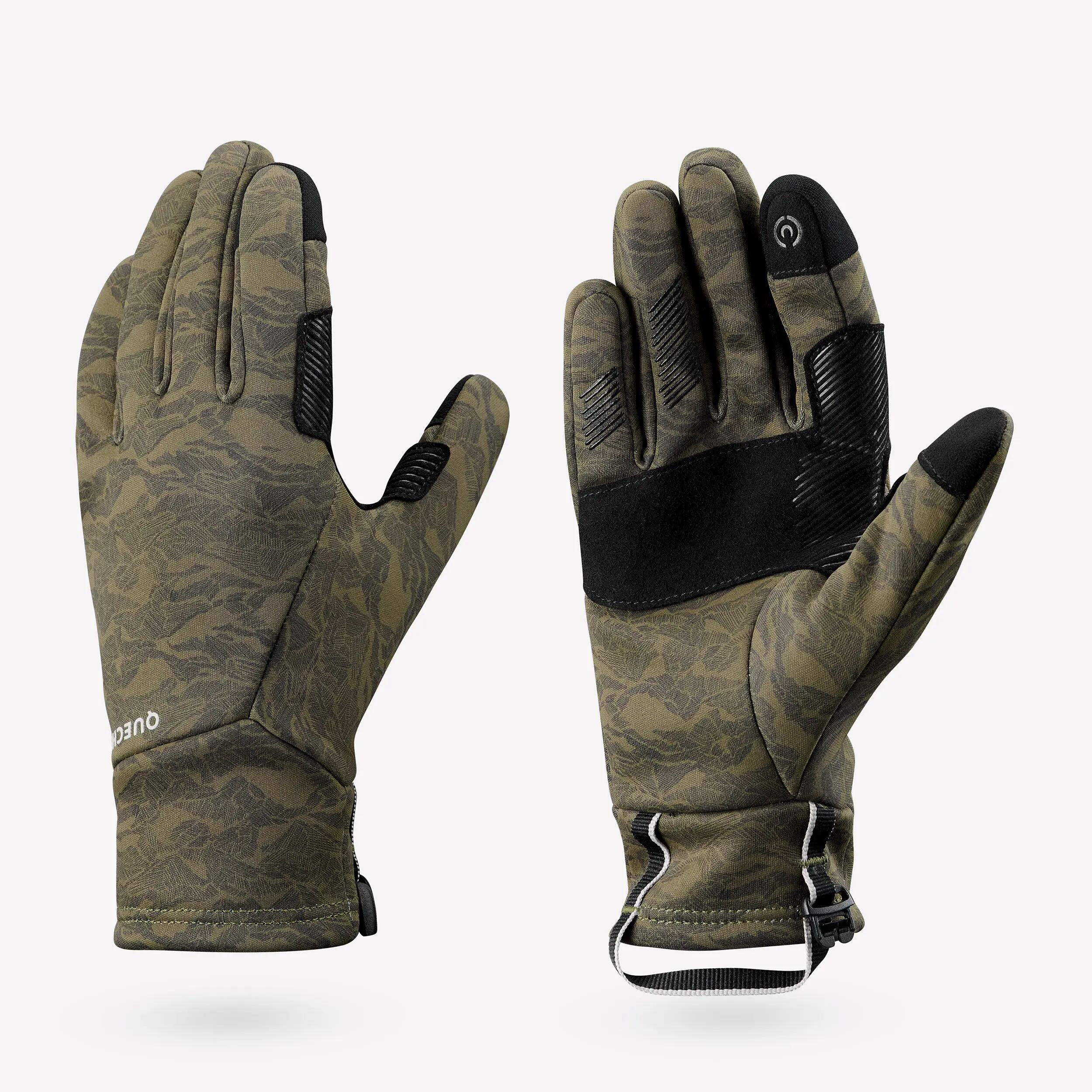 Kids’ Tactile Stretch Gloves, 6-14 years HIKE500 - Green -  1