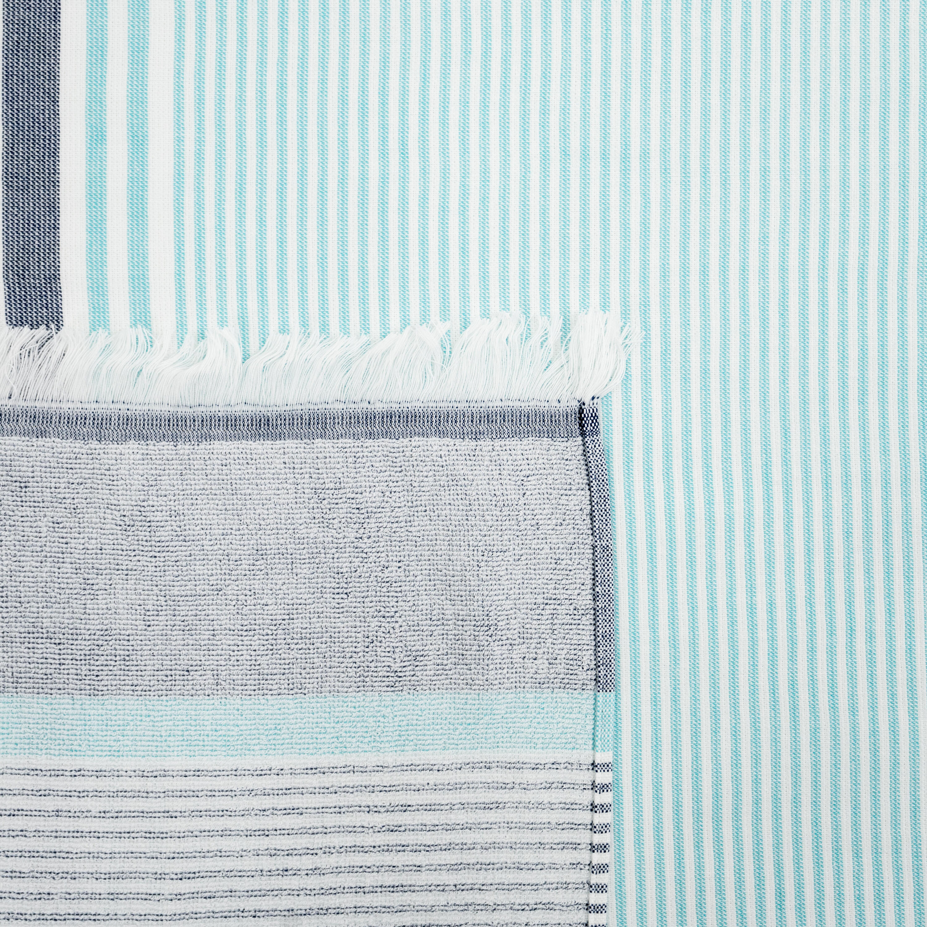 Toalha Praia Fouta BCI 90x170 Riscas Azul 3/8