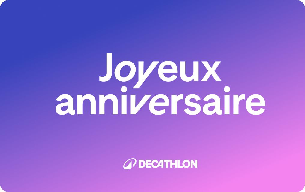 Offrez une bonne dose de sport avec la e-carte cadeau Decathlon. Un cadeau immédiat envoyé par mail qui laisse libre cours à toutes les envies sportives !
