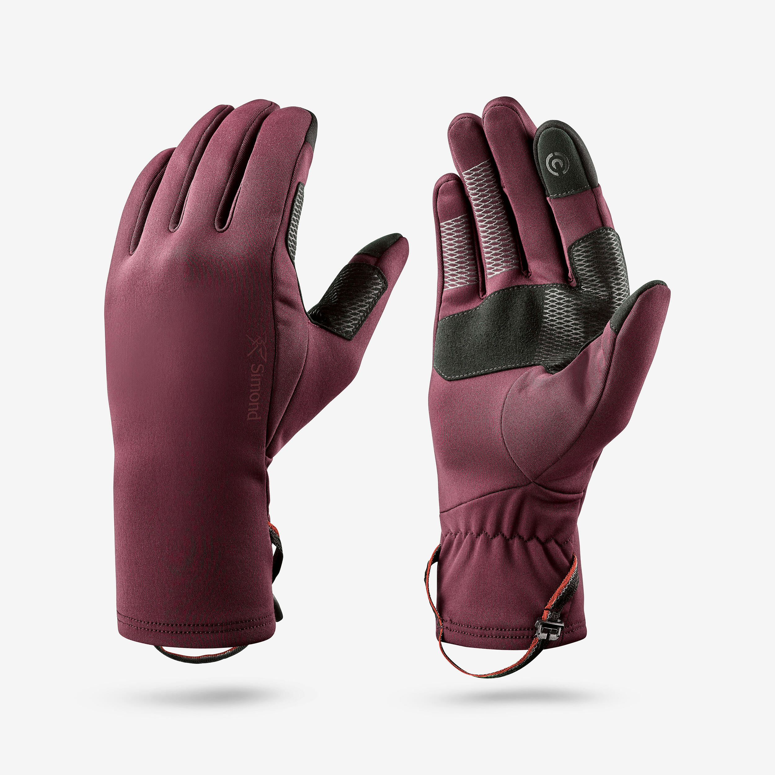 Adult mountain trekking tactile stretch gloves - MT500 burgundy