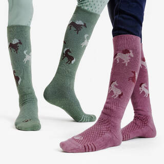 Kids' Horse Riding Socks SKS 500 - Green/Purple Patterns