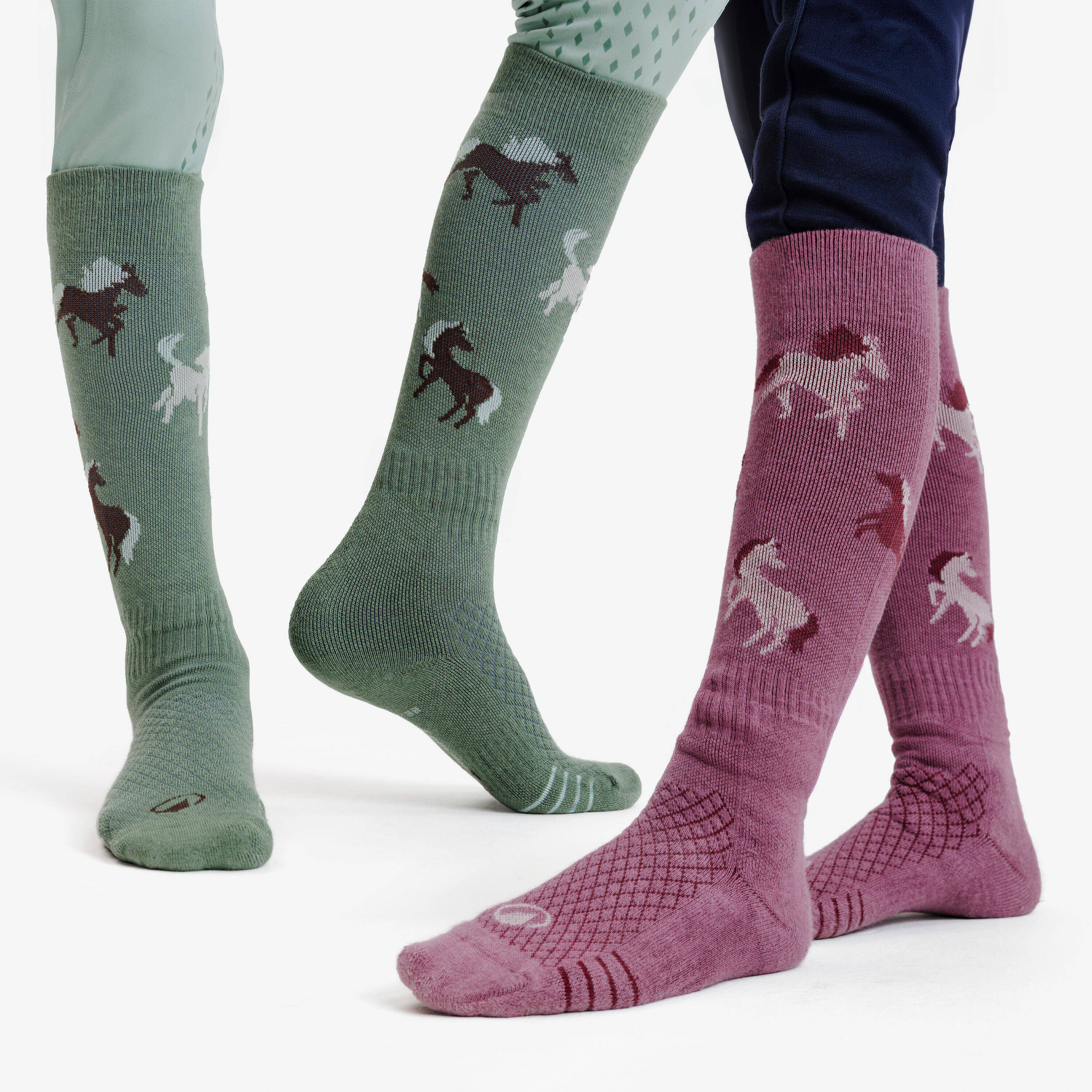 Kids' Horse Riding Socks SKS 500 - Green/Purple Patterns -  1