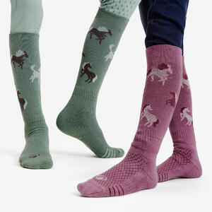 Calcetines Equitación SKS 500 Niños Verde-Violeta Estampados