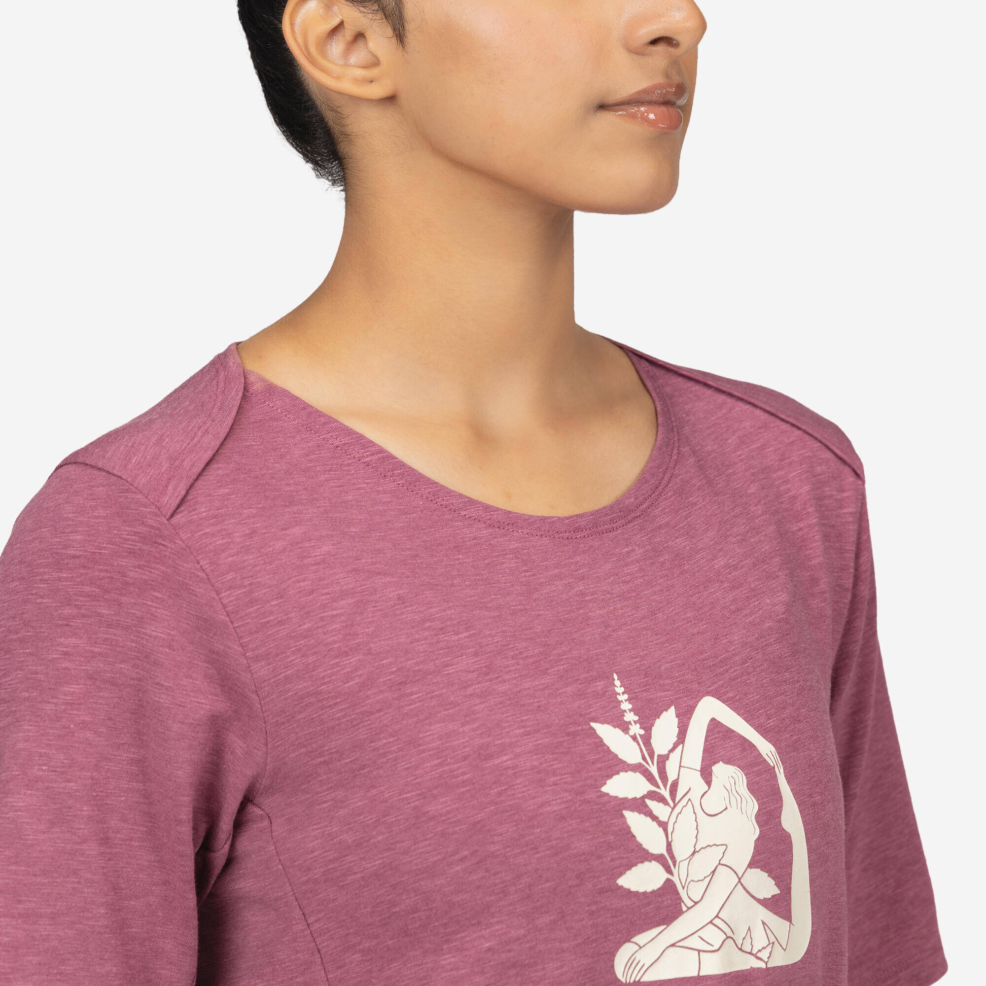 Women Cotton Kurti Gym T-Shirt Crew Neck - Old Purple -  5