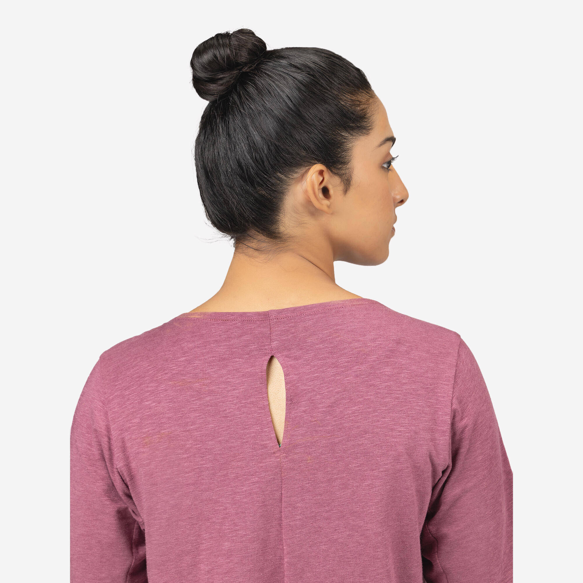 Women Cotton Kurti Gym T-Shirt Crew Neck - Old Purple -  4