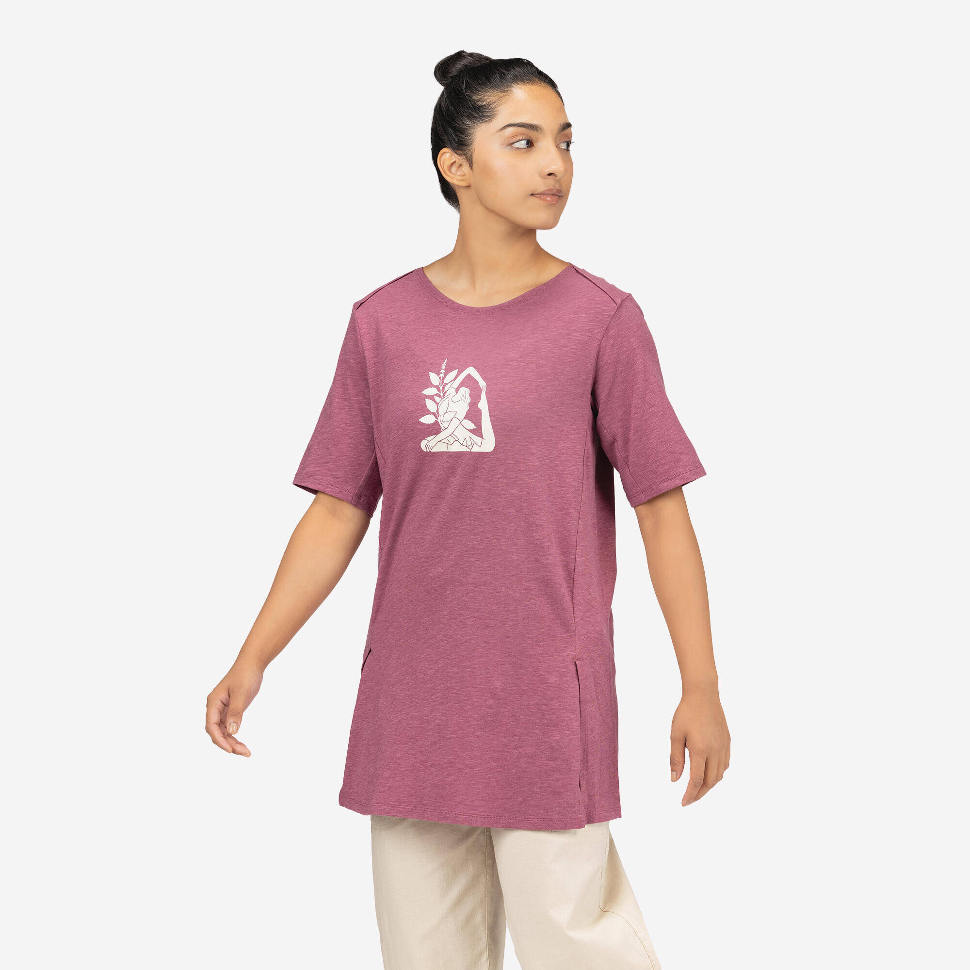 Women Cotton Kurti Gym T-Shirt Crew Neck - Old Purple -  1