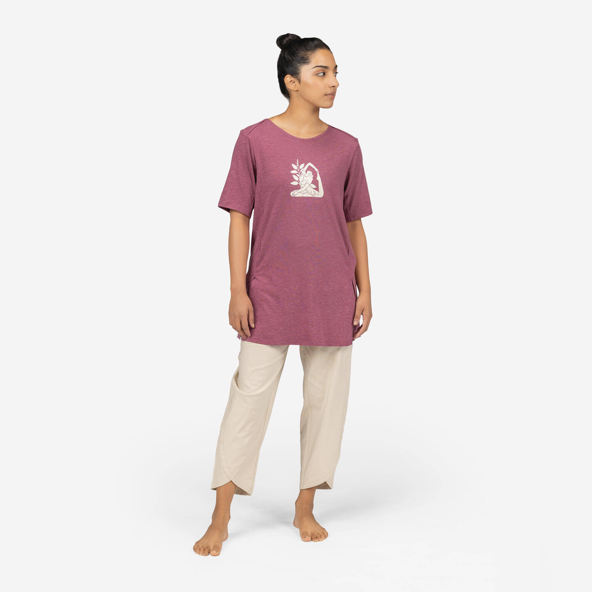 Women Cotton Kurti Gym T-Shirt Crew Neck - Old Purple -  2