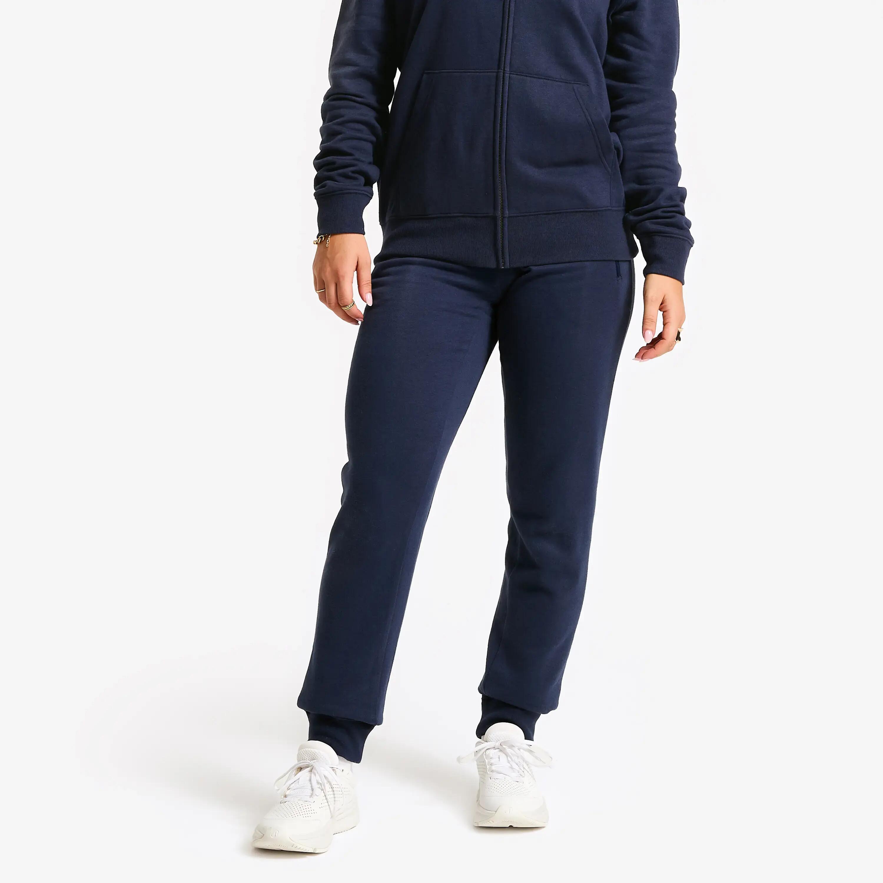 Slim-fit fleece jogging bottoms, dark blue -  1