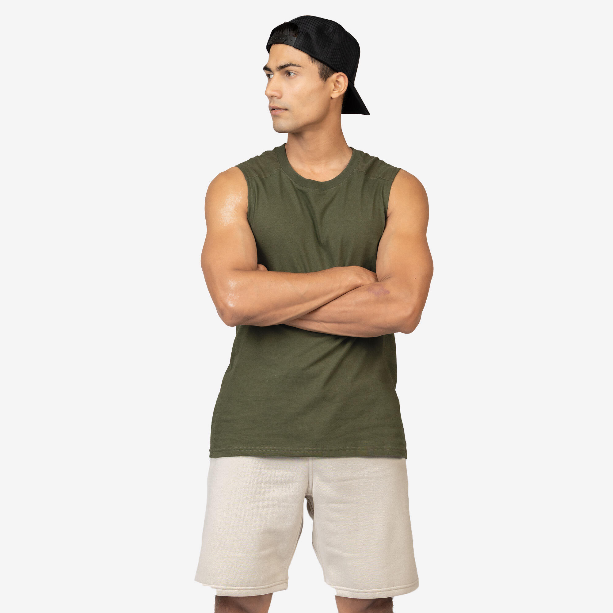 Men's Brushed Jersey Fitness Shorts with Pockets - Beige