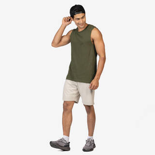 Men's Brushed Jersey Fitness Shorts with Pockets - Beige