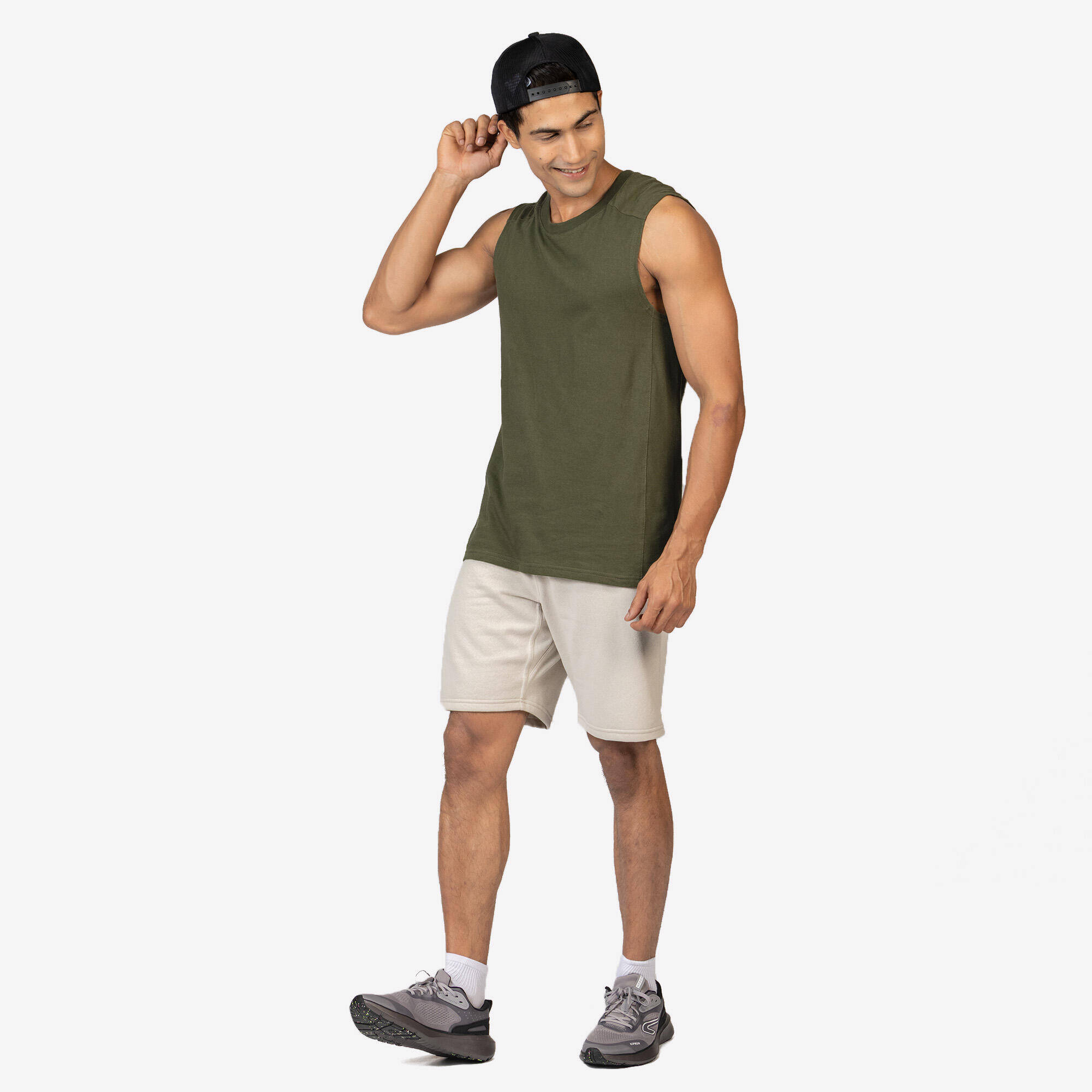 Men's Brushed Jersey Fitness Shorts with Pockets - Beige -  1