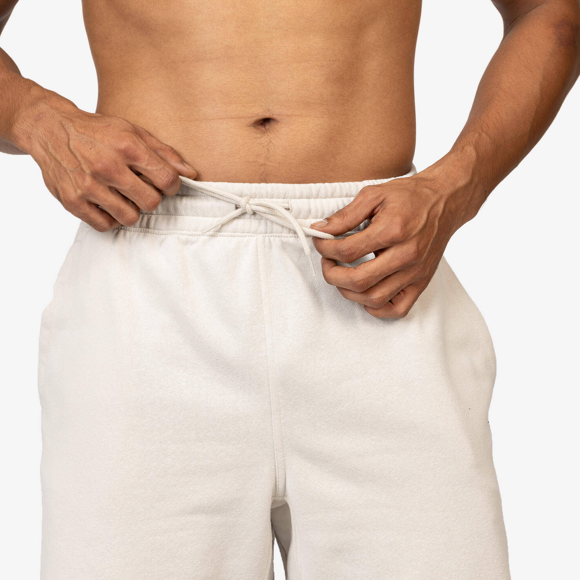 Men's Brushed Jersey Fitness Shorts with Pockets - Beige -  2