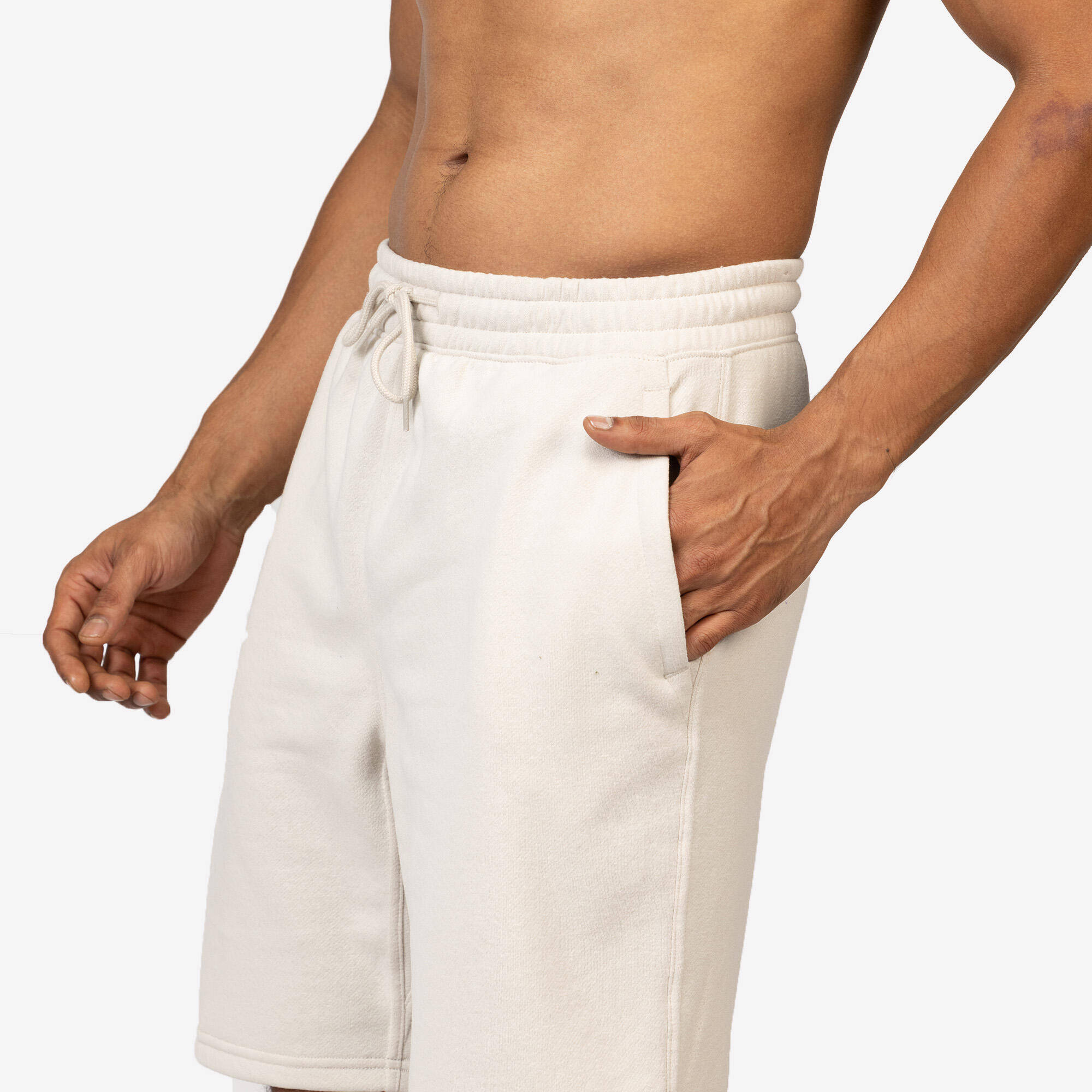 Men's Brushed Jersey Fitness Shorts with Pockets - Beige -  4