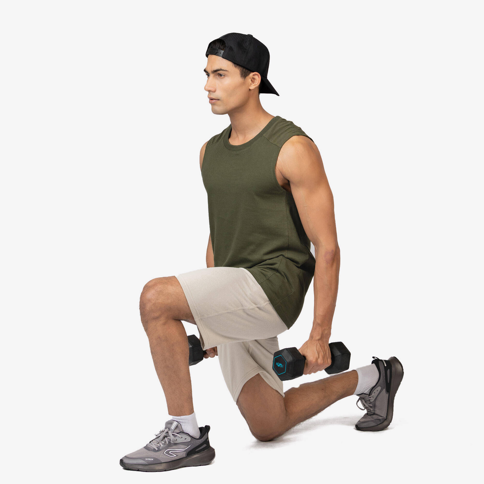 Men's Brushed Jersey Fitness Shorts with Pockets - Beige -  5