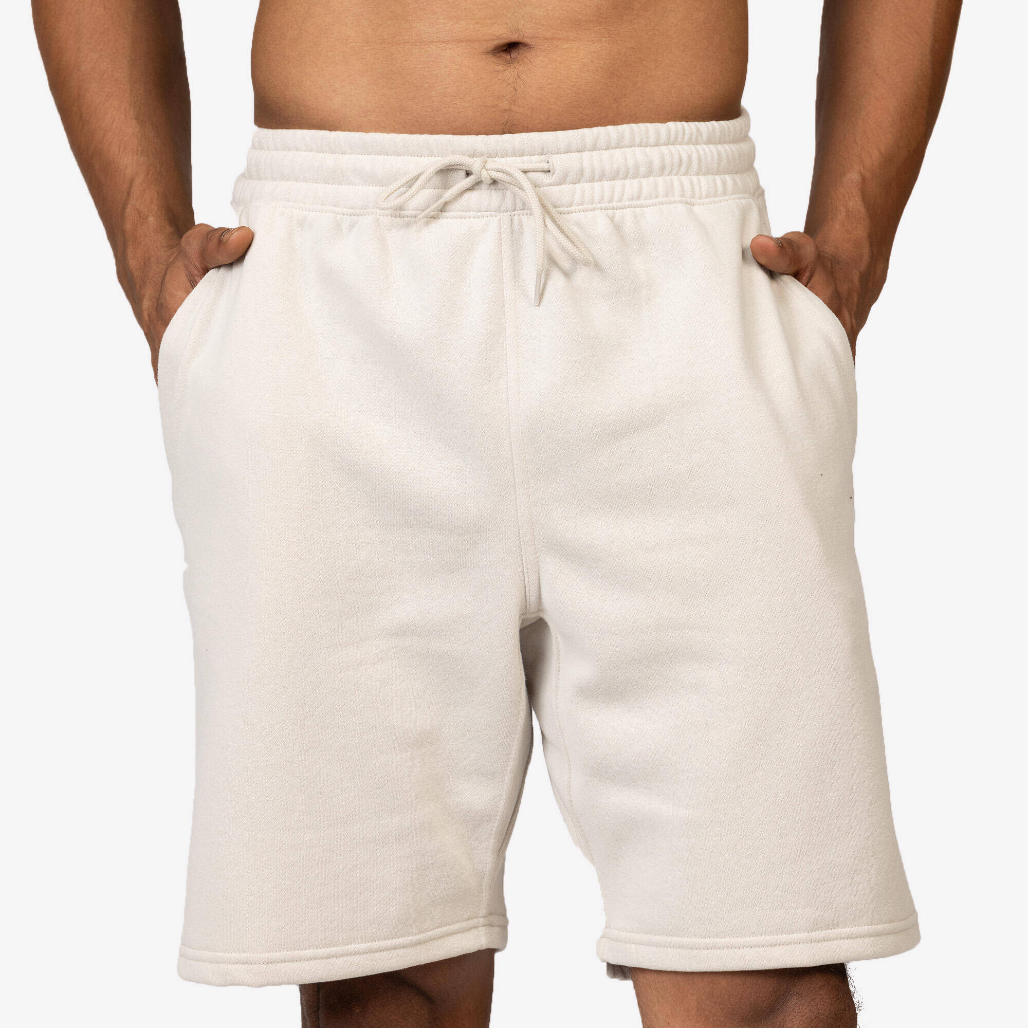 Men's Brushed Jersey Fitness Shorts with Pockets - Beige -  5
