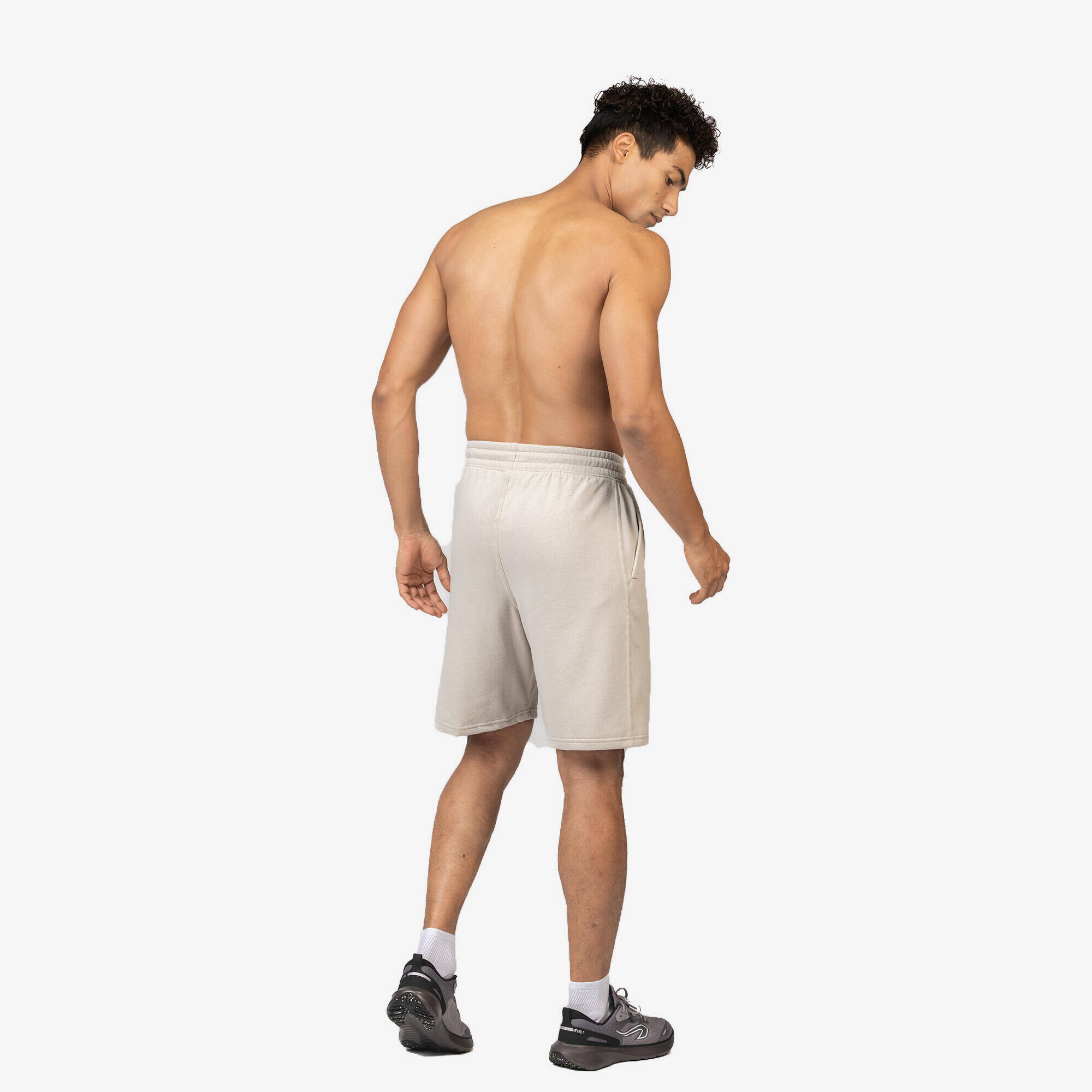 Men's Brushed Jersey Fitness Shorts with Pockets - Beige -  3