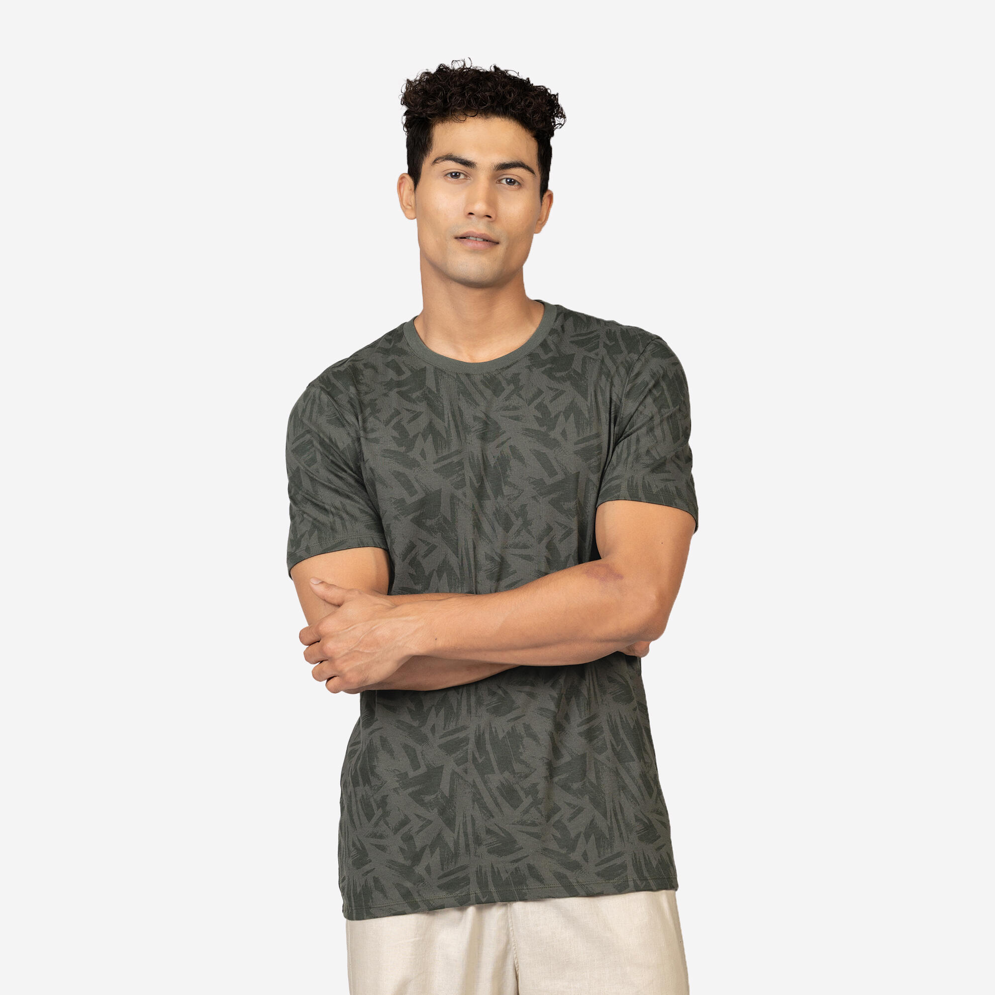 Men's Regular Cotton Fitness T-Shirt - Green-image-7