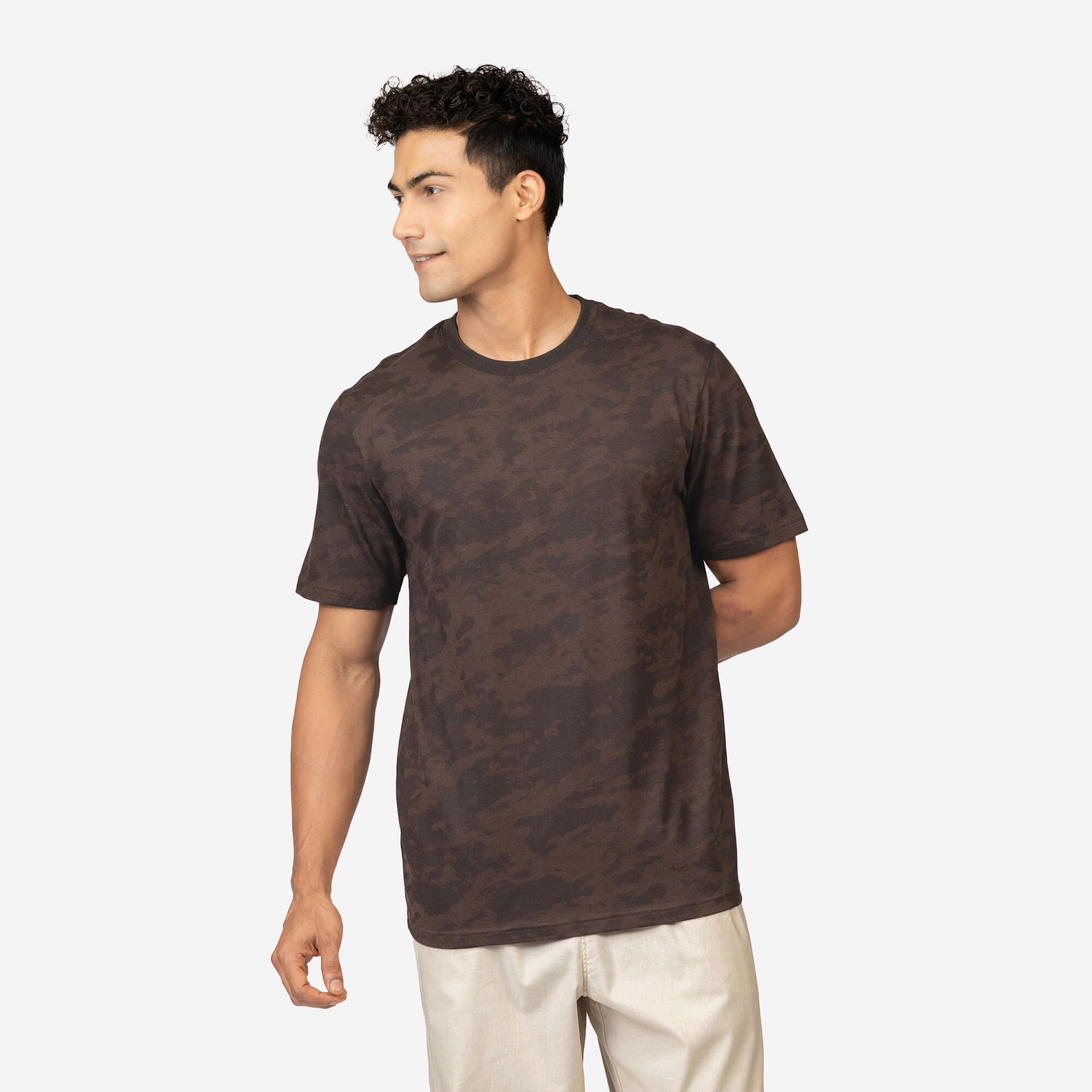 domyos Men's Regular Cotton Fitness T-Shirt - Brown-picture-24