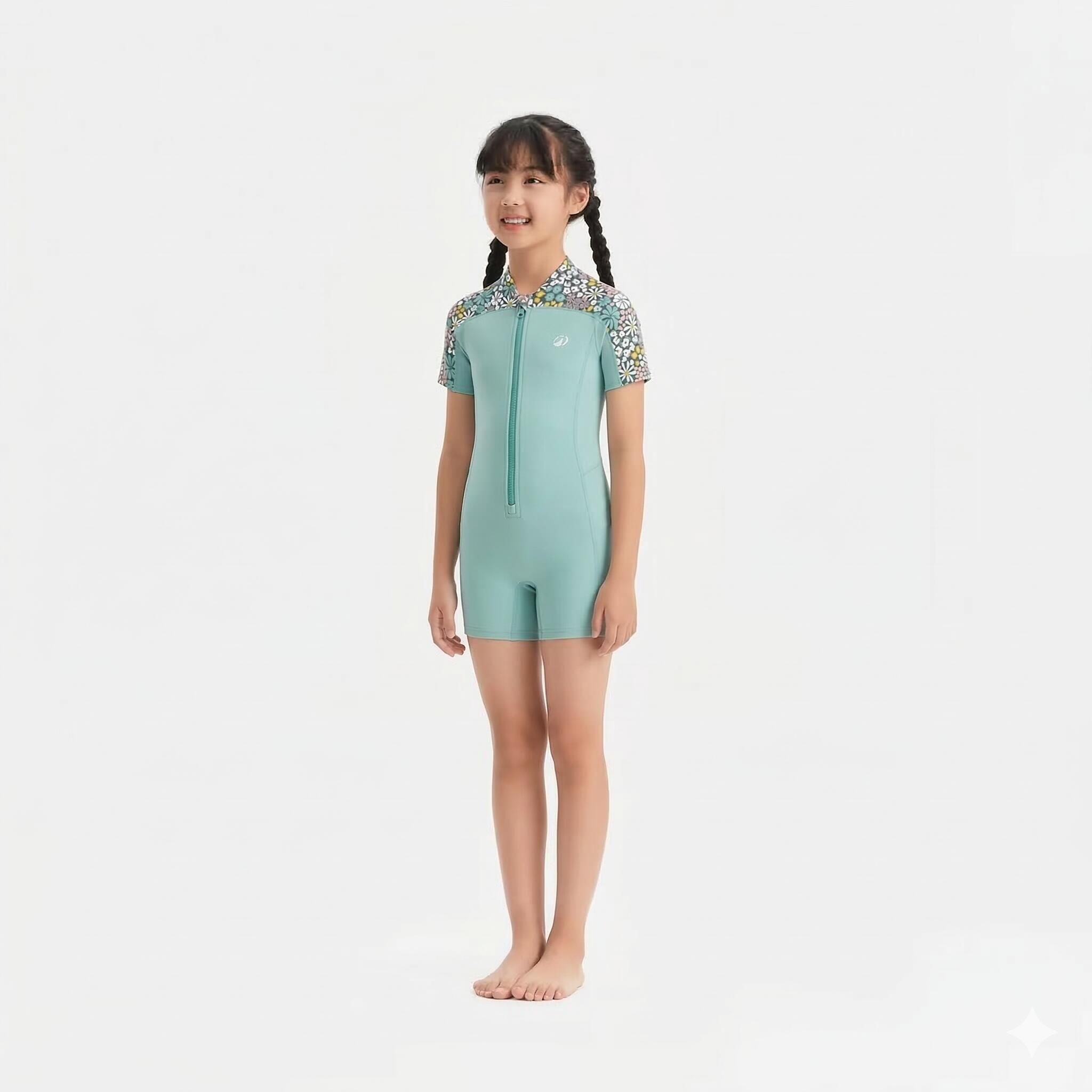 Girls’ Swimming Shorty Full-body swimsuit - Una Pantail Mint