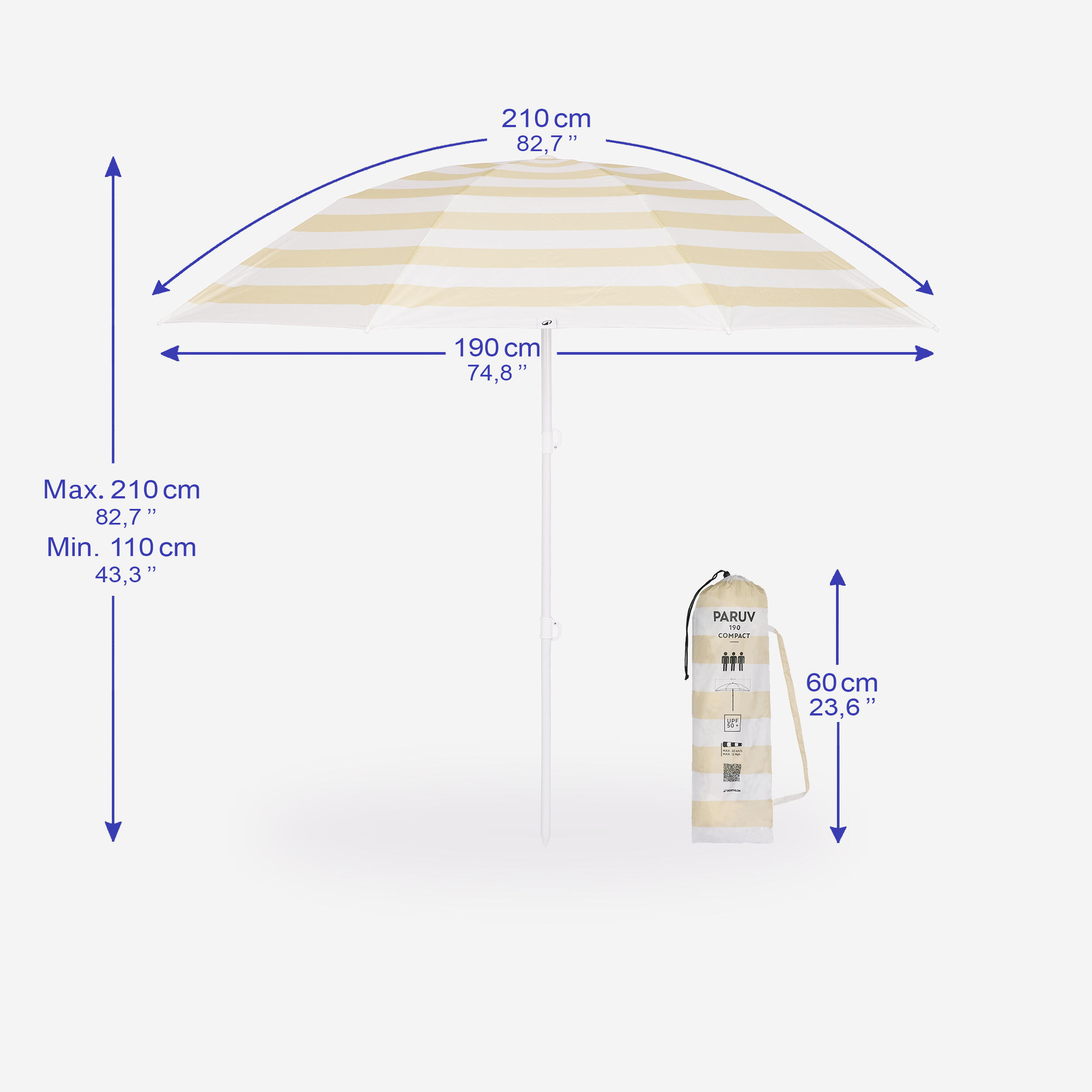 3-Person UPF 50+ Beach Umbrella, Paruv 190  - DECATHLON