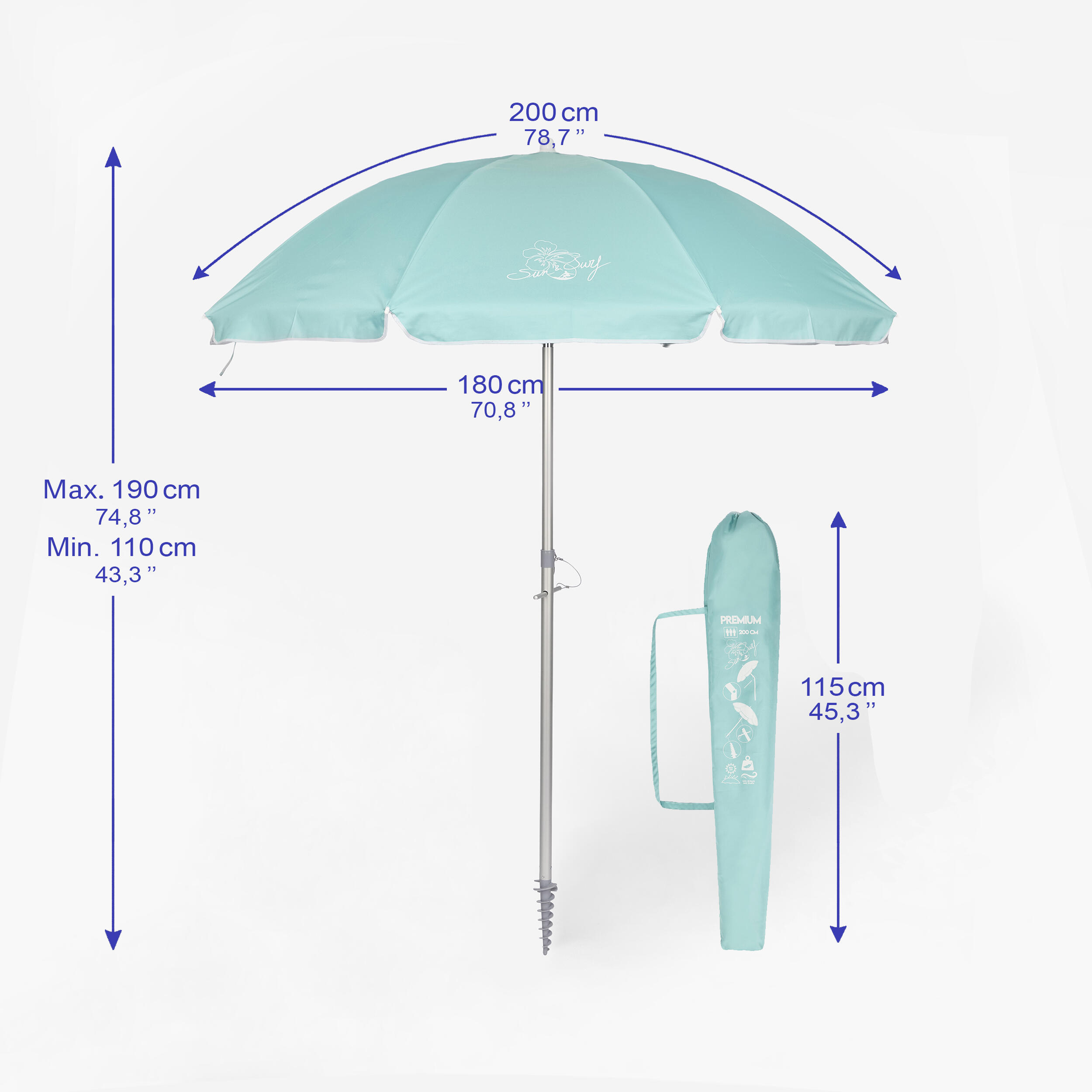 Parasol de plage Premium inclinable 200 cm - vert 4/10