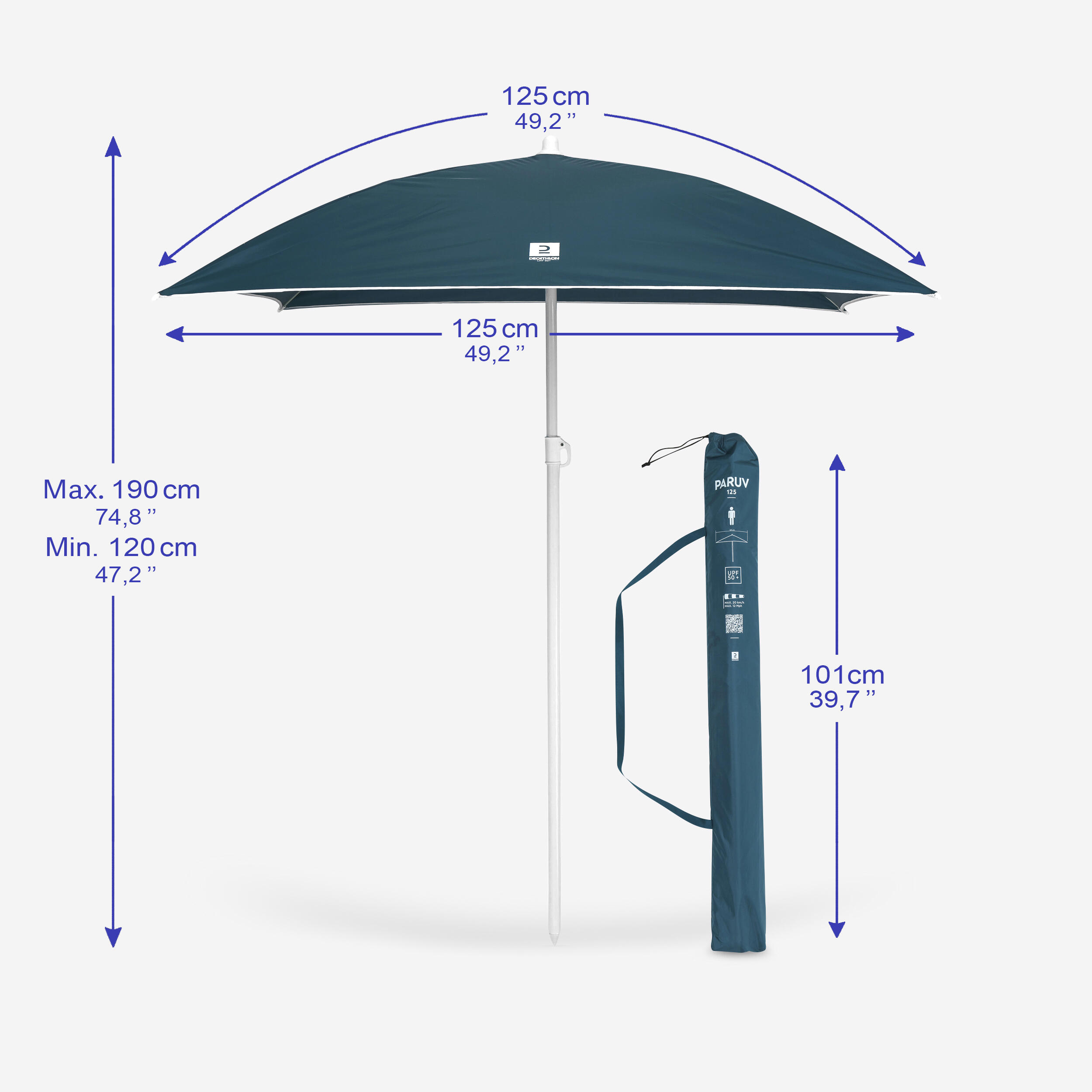 Parasol de plage carré Paruv 125 4/11