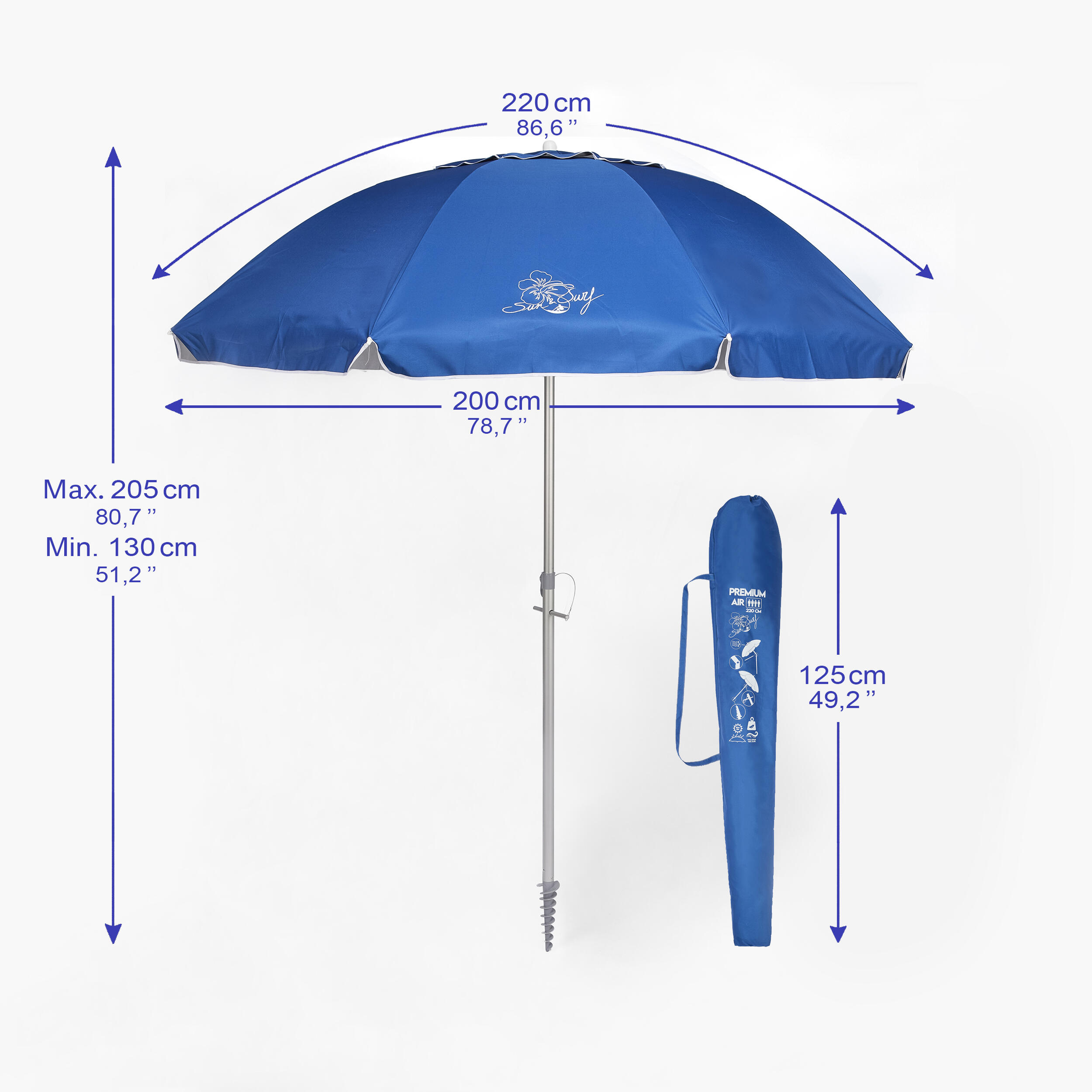 Premium Strandschirm neigbar 220 cm - blau 4/9