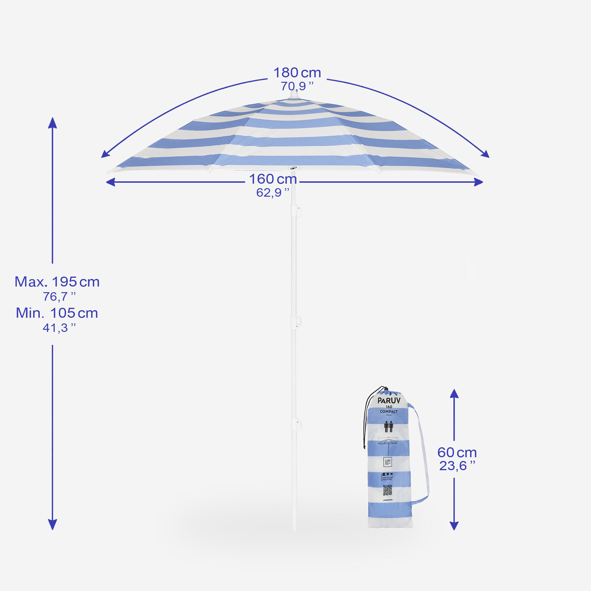 Parasol de plage FPRUV 50+ 2 places, Paruv 160 4/14