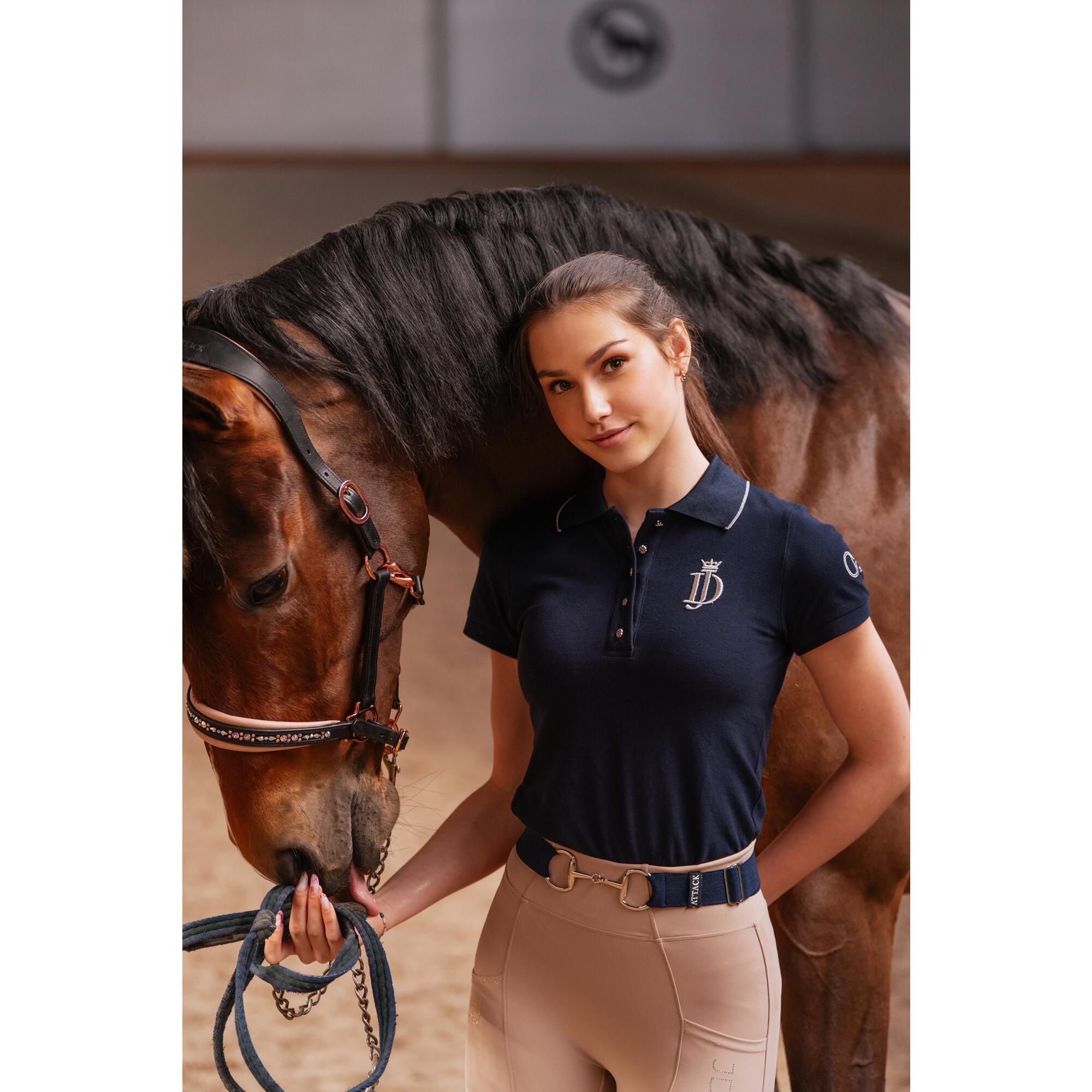 Koszulka polo jeździecka Marta granatowa 2/6