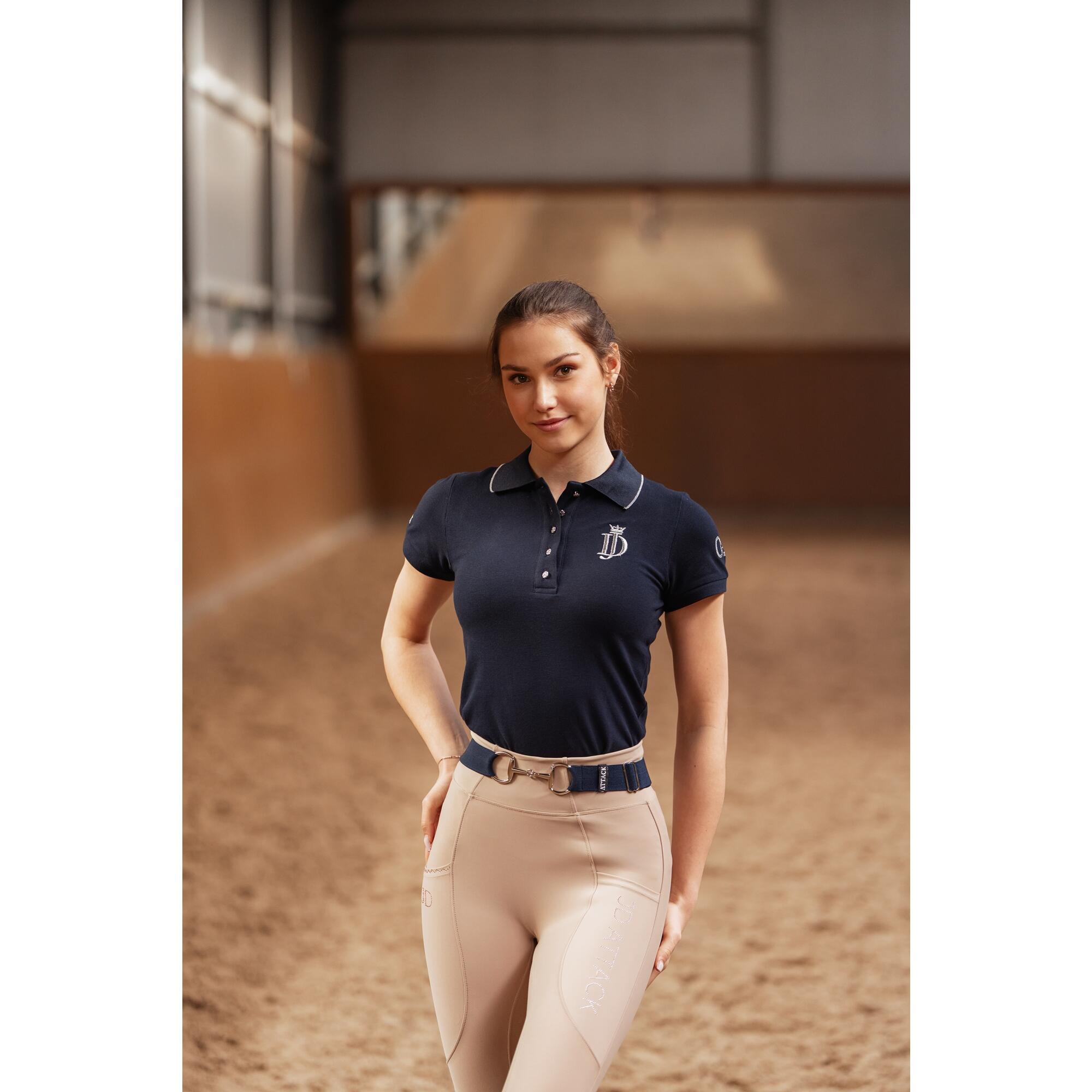 Koszulka polo jeździecka Marta granatowa 3/6