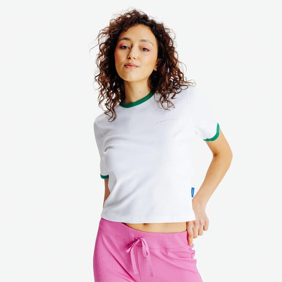 Tee-shirt ringer femme, Yestalgia, blanc