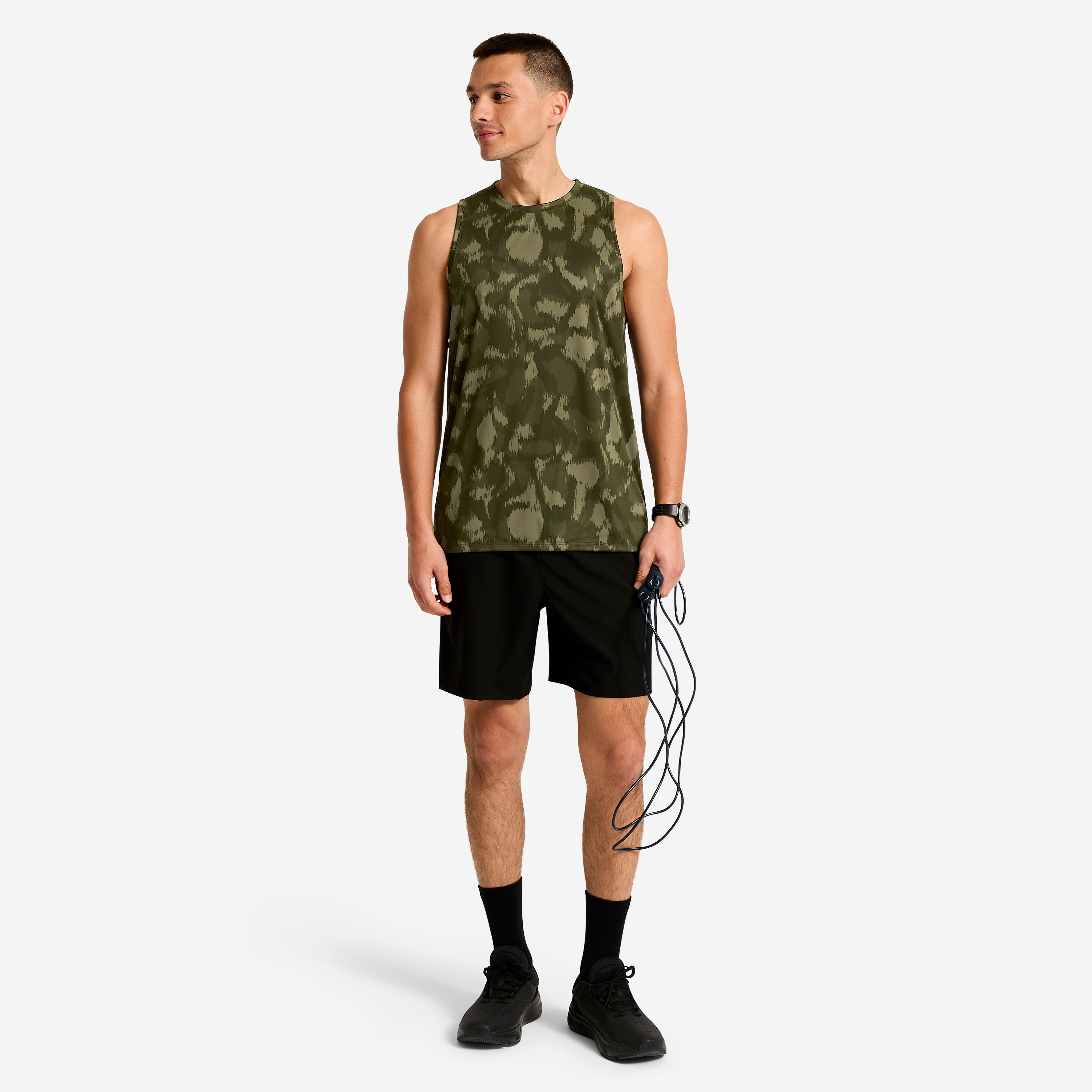 T-shirt Sem Mangas Respirável de Fitness Homem Caqui 2/6
