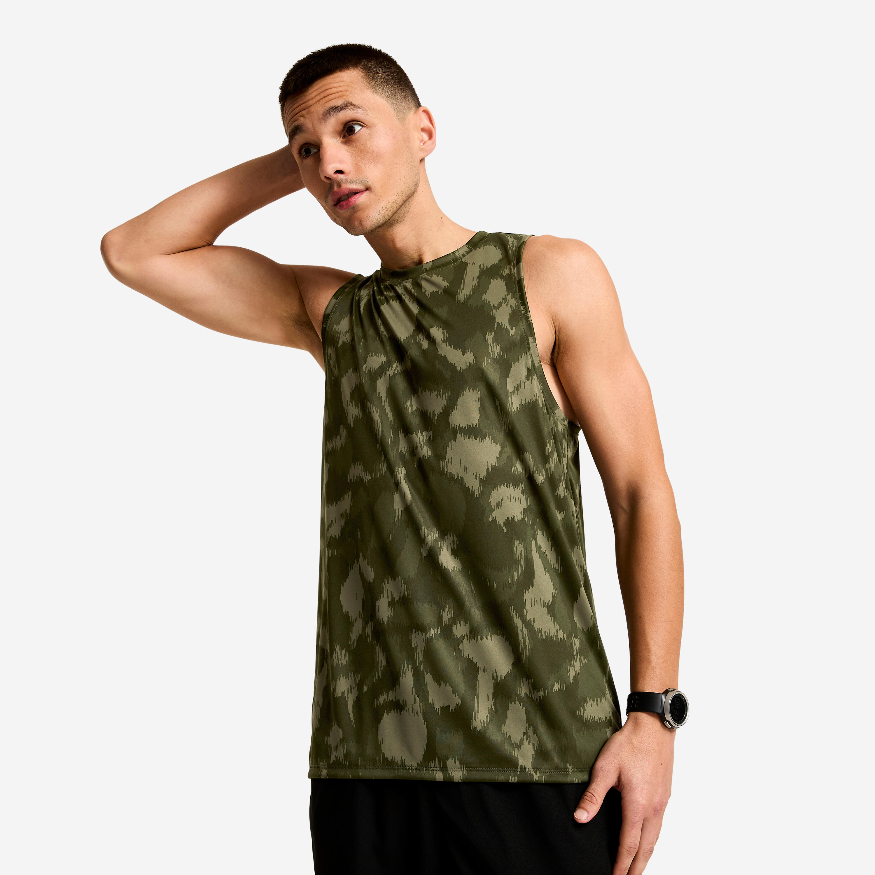 T-shirt Sem Mangas Respirável de Fitness Homem Caqui 6/6