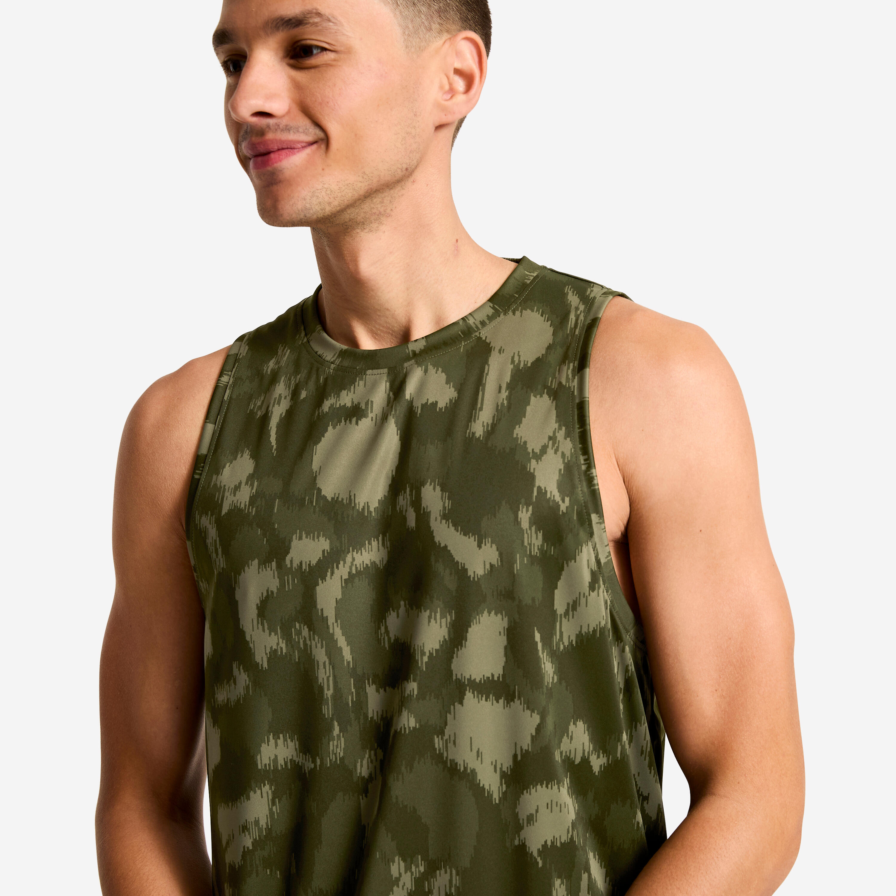 T-shirt Sem Mangas Respirável de Fitness Homem Caqui 5/6