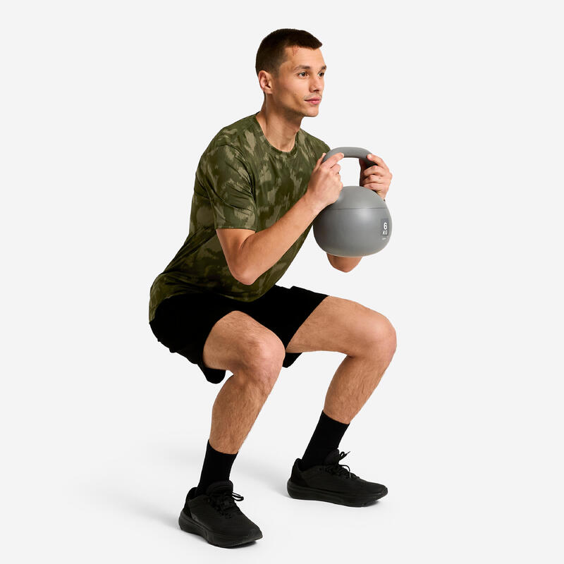 Tricou respirant fitness guler rotund Kaki Bărbați