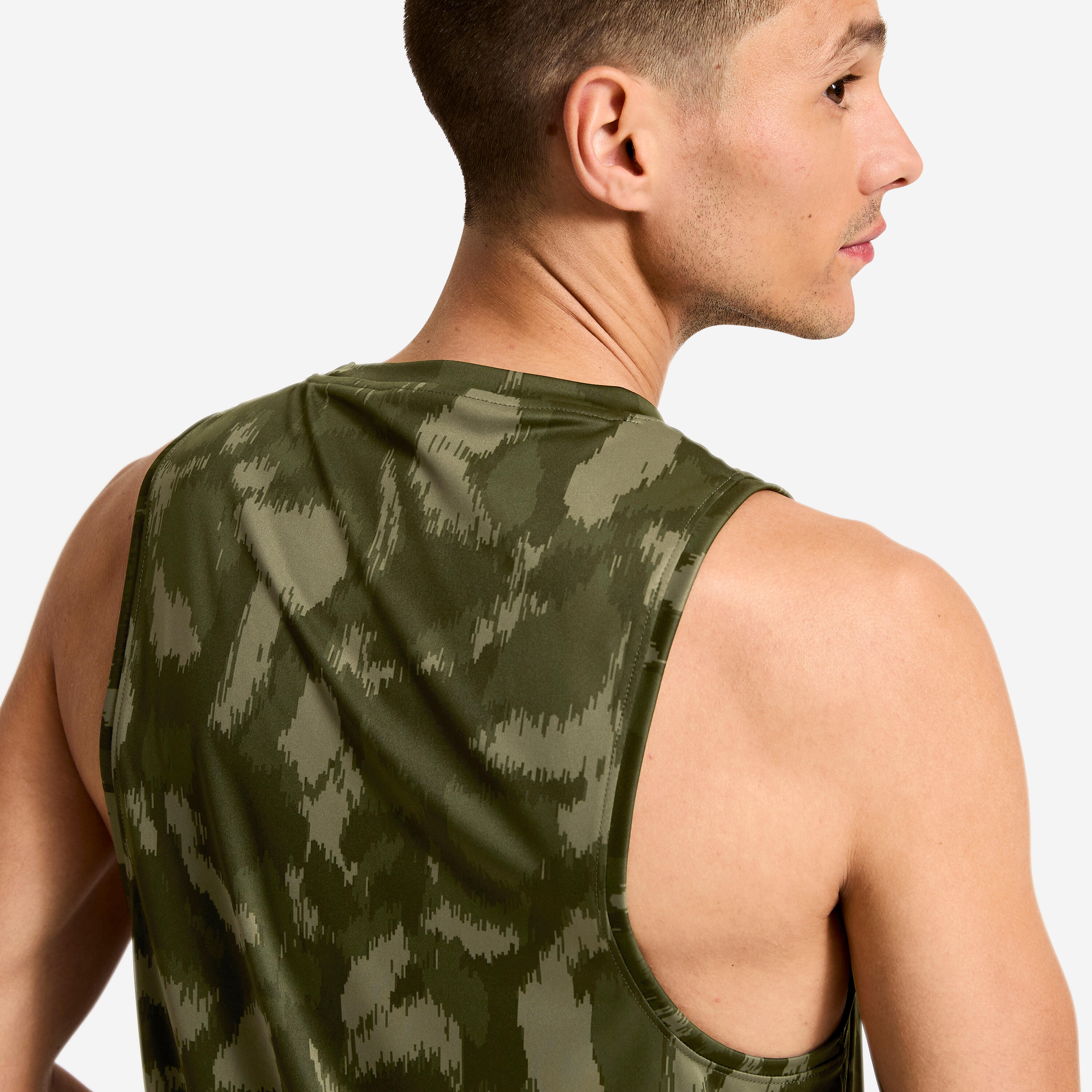 T-shirt Sem Mangas Respirável de Fitness Homem Caqui 4/6