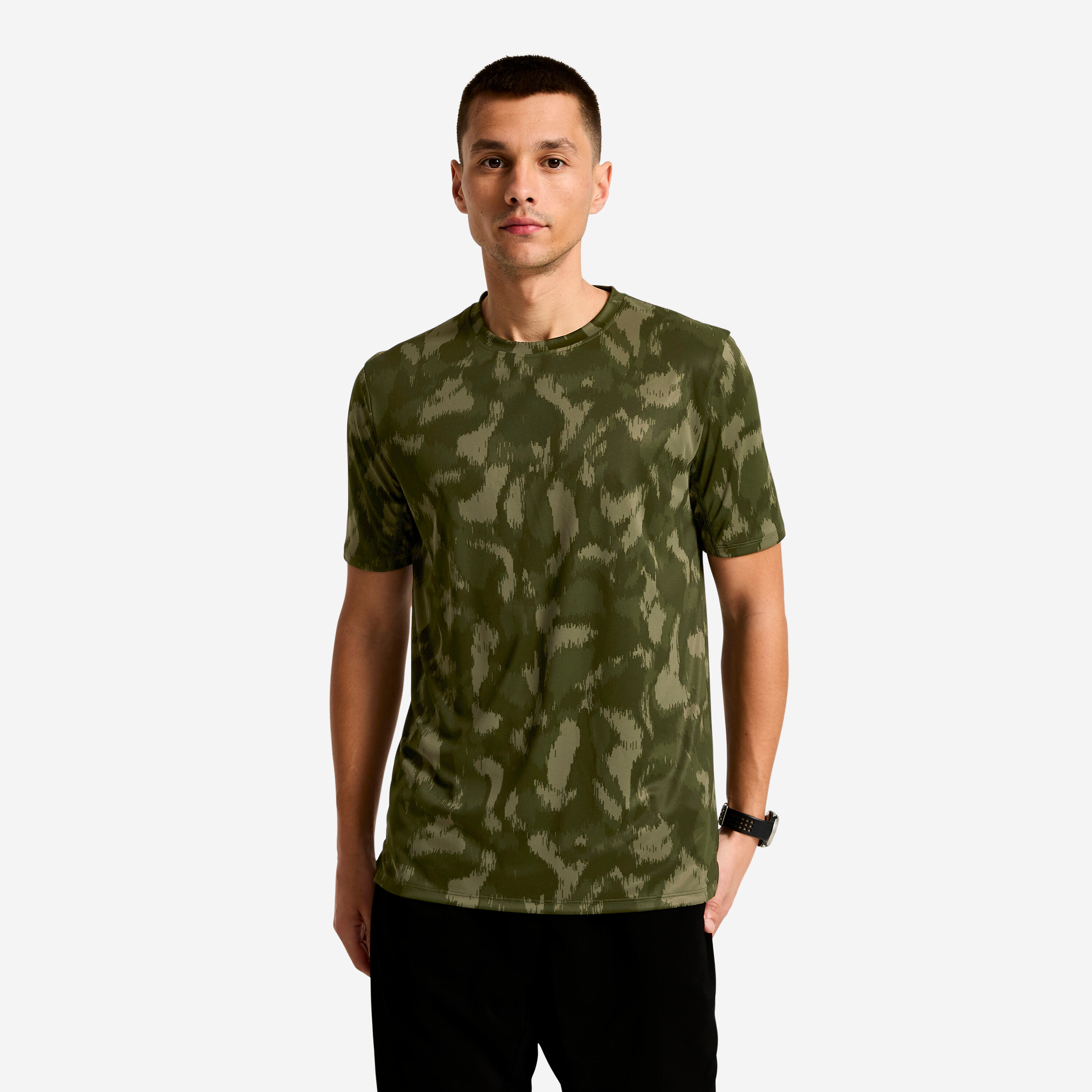 Men's Short-Sleeved Crew Neck Breathable Fitness T-Shirt - Khaki
