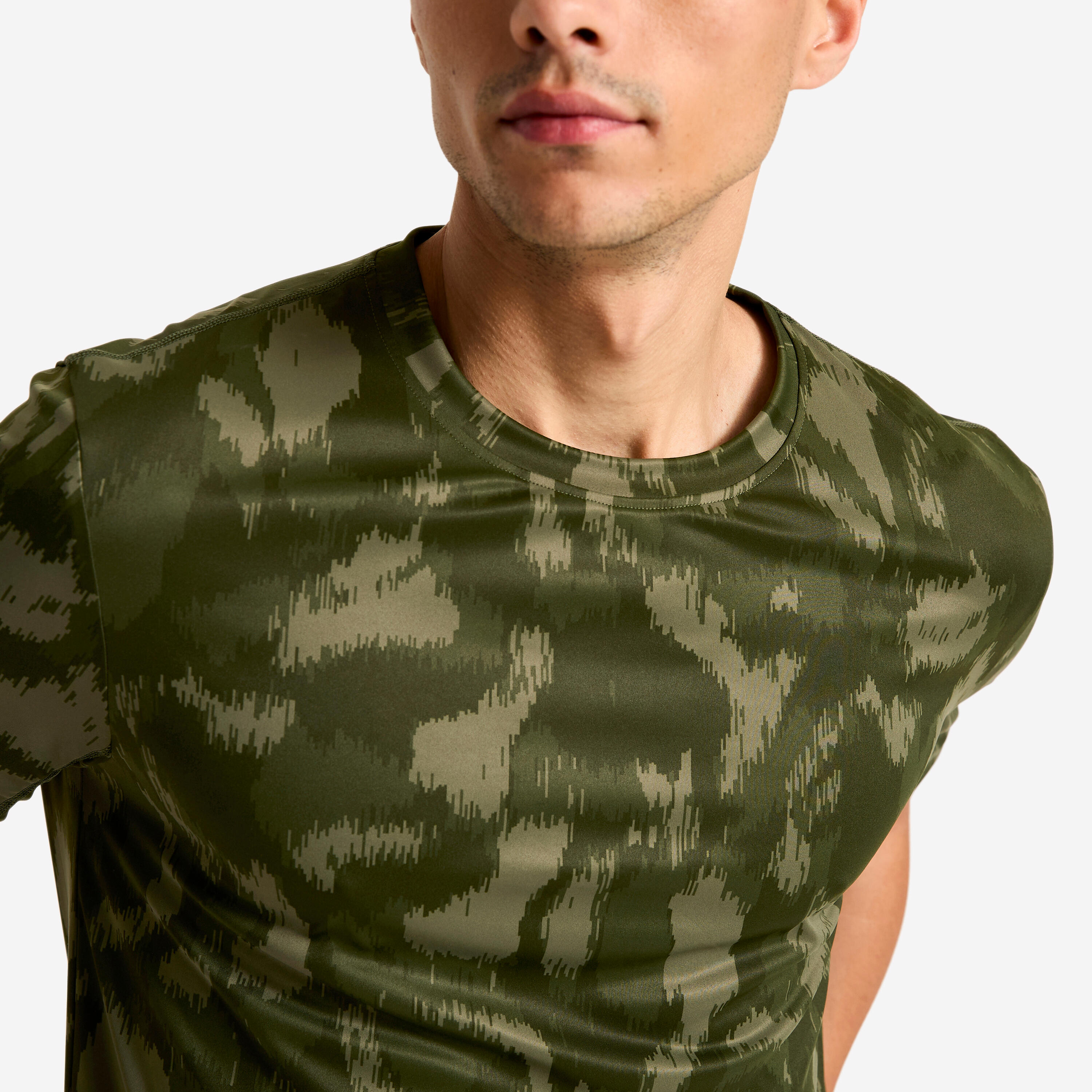 Fitness-T-Shirt kurze Ärmel, atmungsaktiv, Rundhalsausschnitt, Herren, khaki 5/5