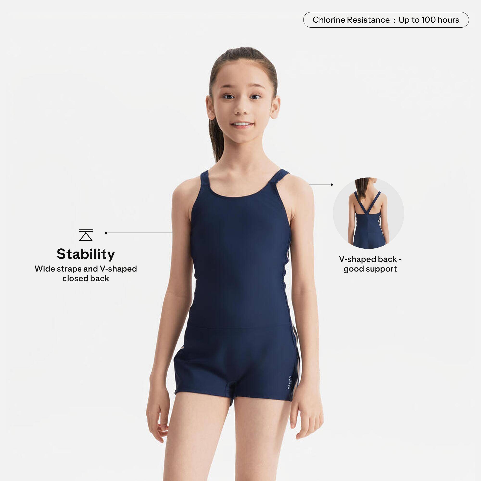 Girls' 1-Piece Shorty Swimsuit Secure Fit & Quick-Dry Blue -  3