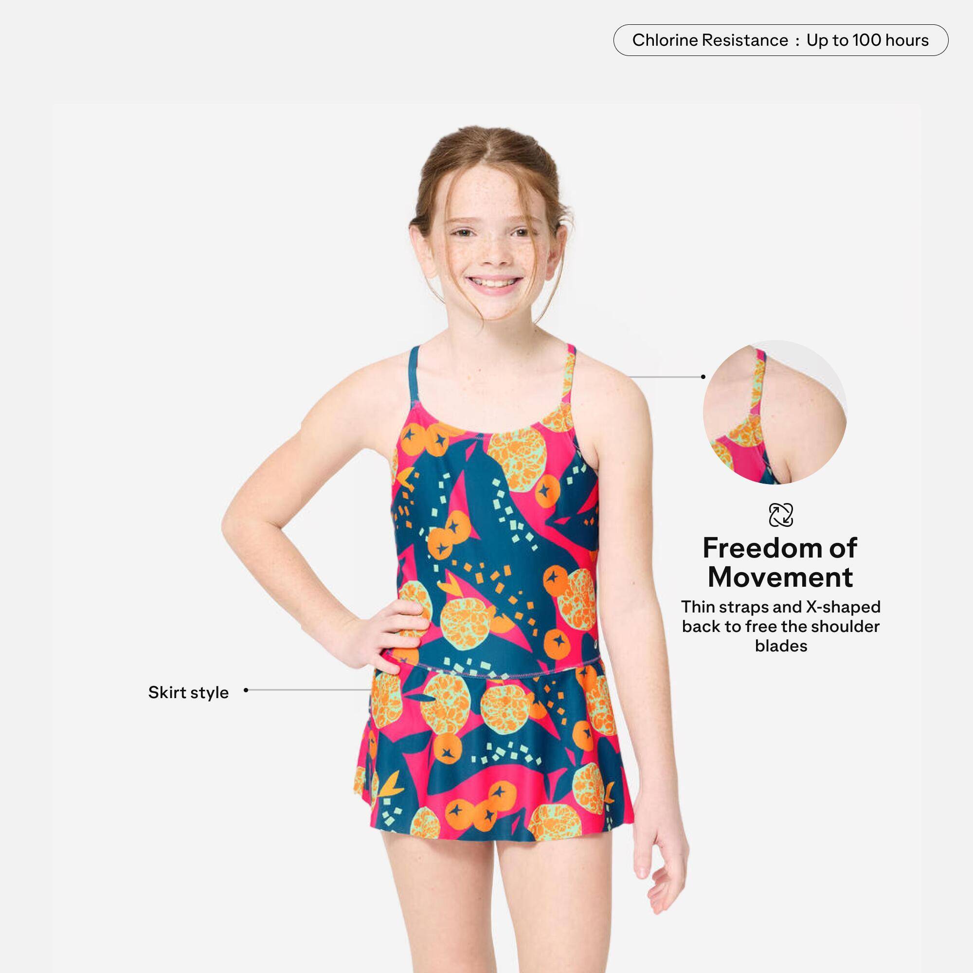 Girls' 1-Piece Skirt Swimsuit 100 Lila Secure Fit & Stylish Pink -  3