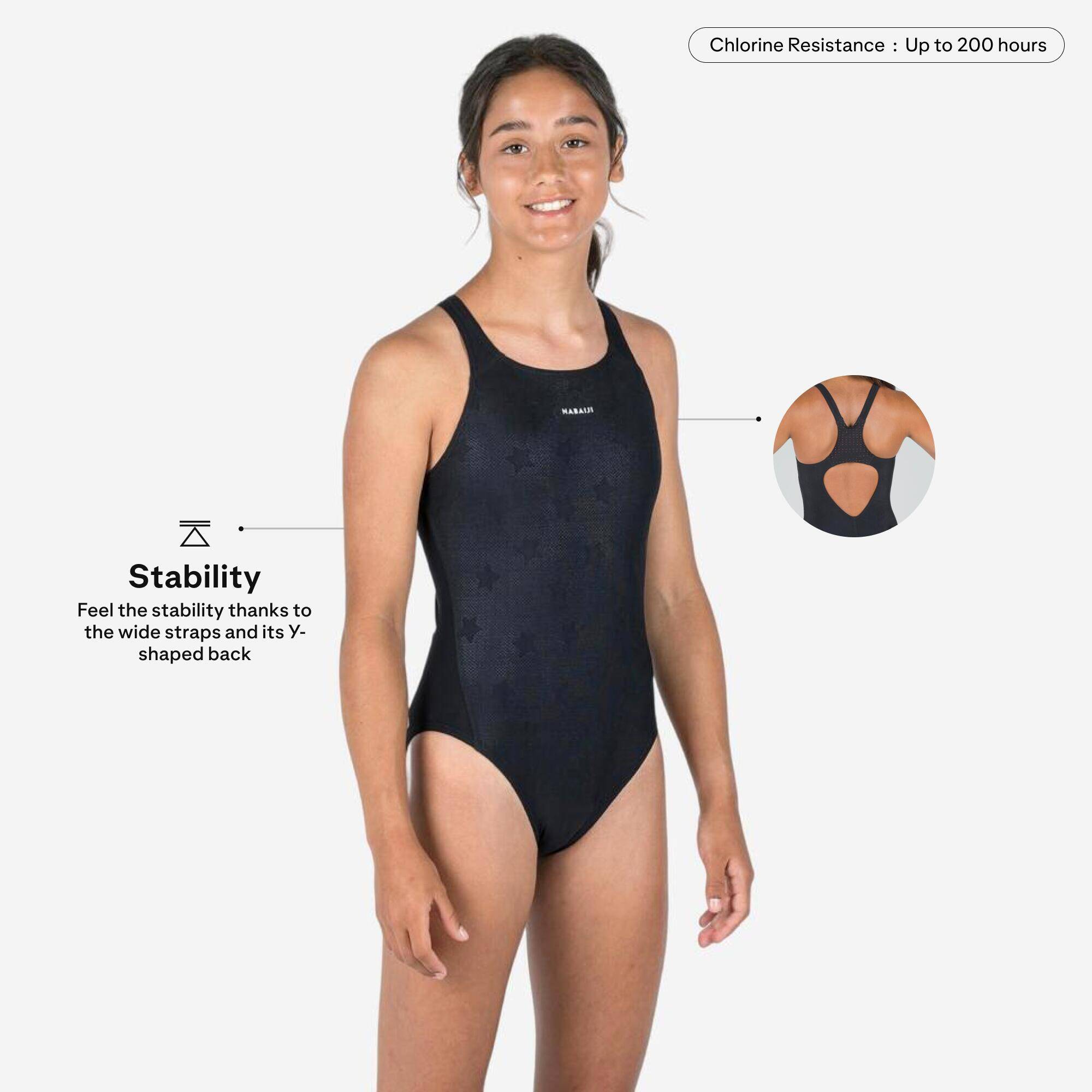 Girls’ swimming 1-piece swimsuit - 500 Kamyleon black -  2