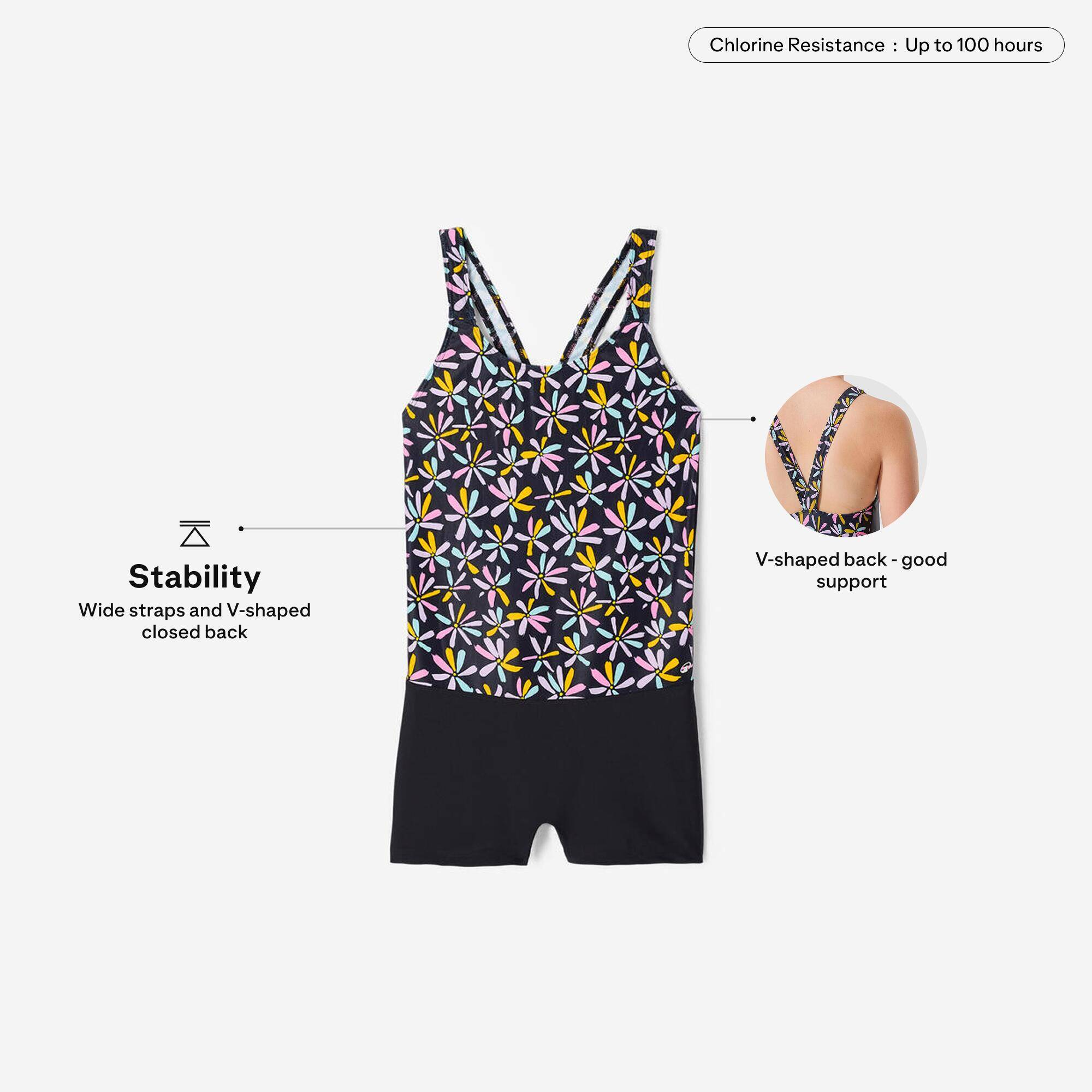 Girls’ swimming 1-piece shorty swimsuit, Vega champ black -  3